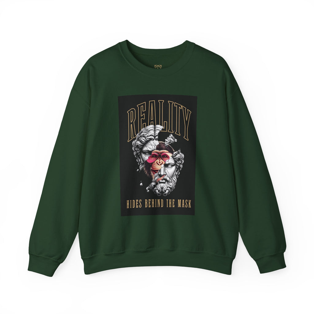 Crewneck Sweatshirt — "Reality Hides Behind The Mask" Graphic Pullover