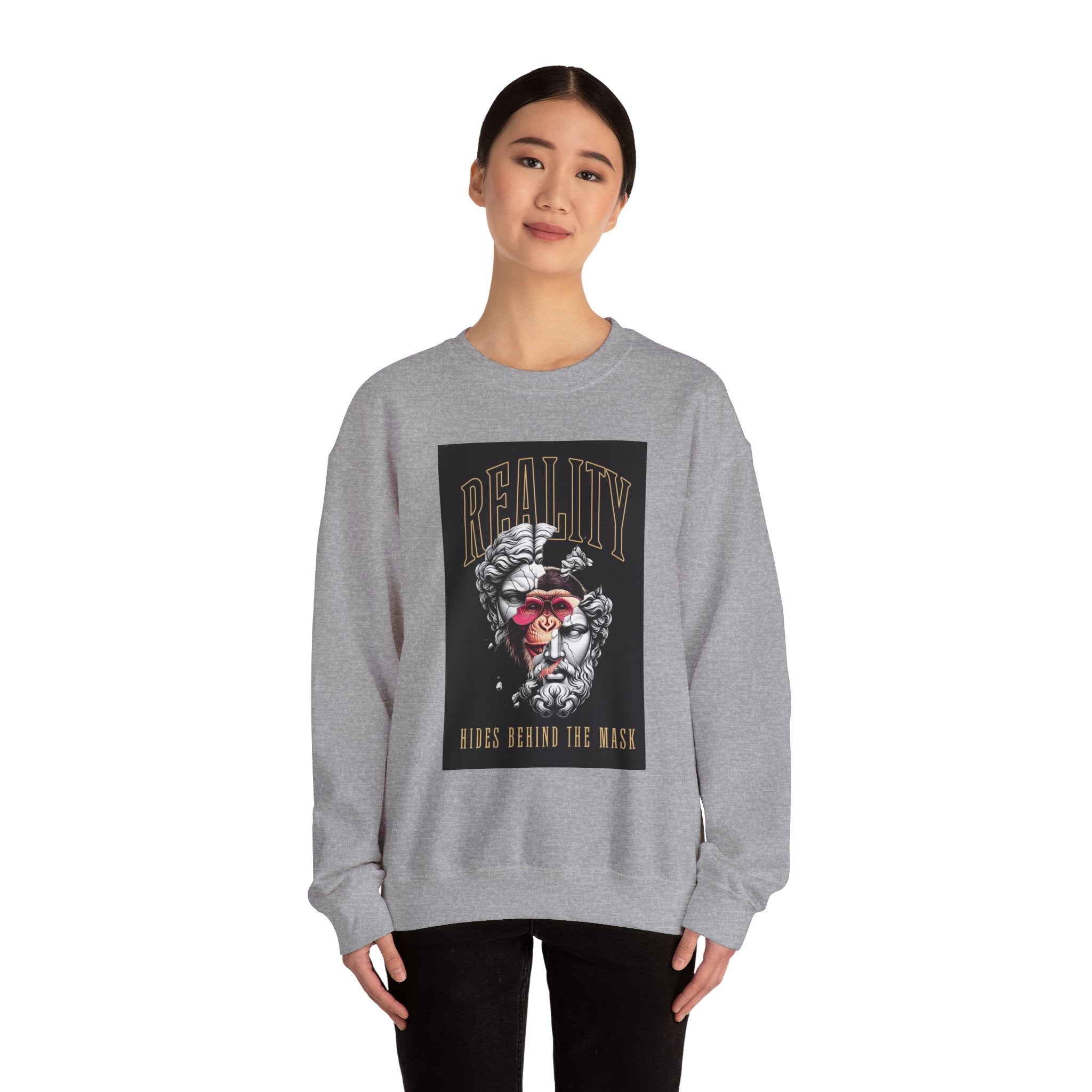 Crewneck Sweatshirt — "Reality Hides Behind The Mask" Graphic Pullover