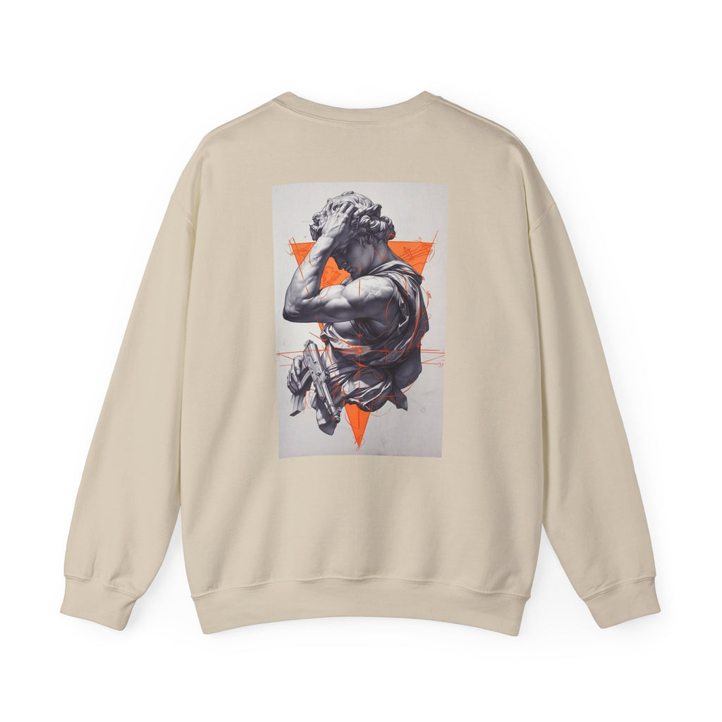 Statue Graphic Sweatshirt — Vintage Sculpture with Orange Triangle