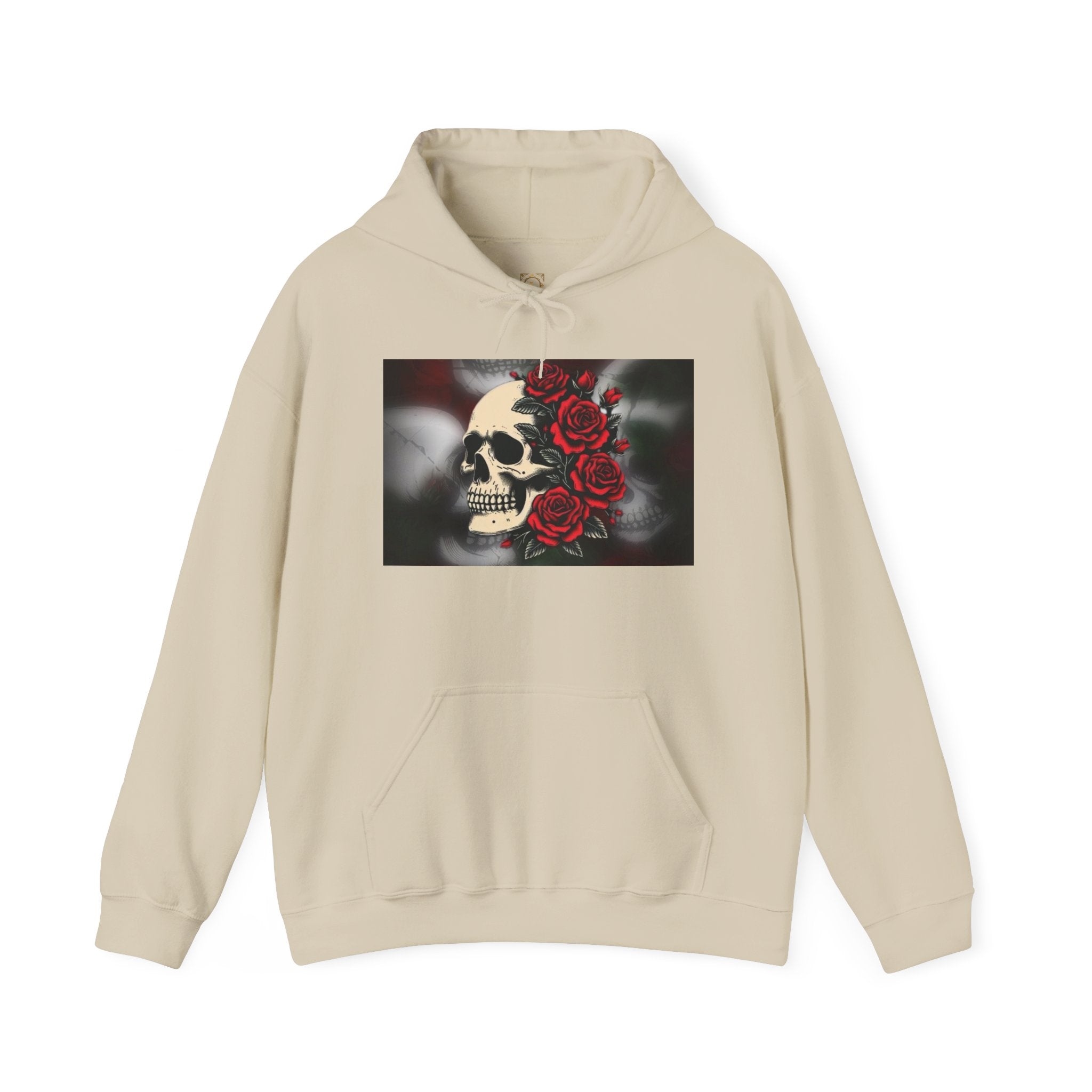 Skull with Red Roses Hoodie — Gothic Floral Skull Sweatshirt