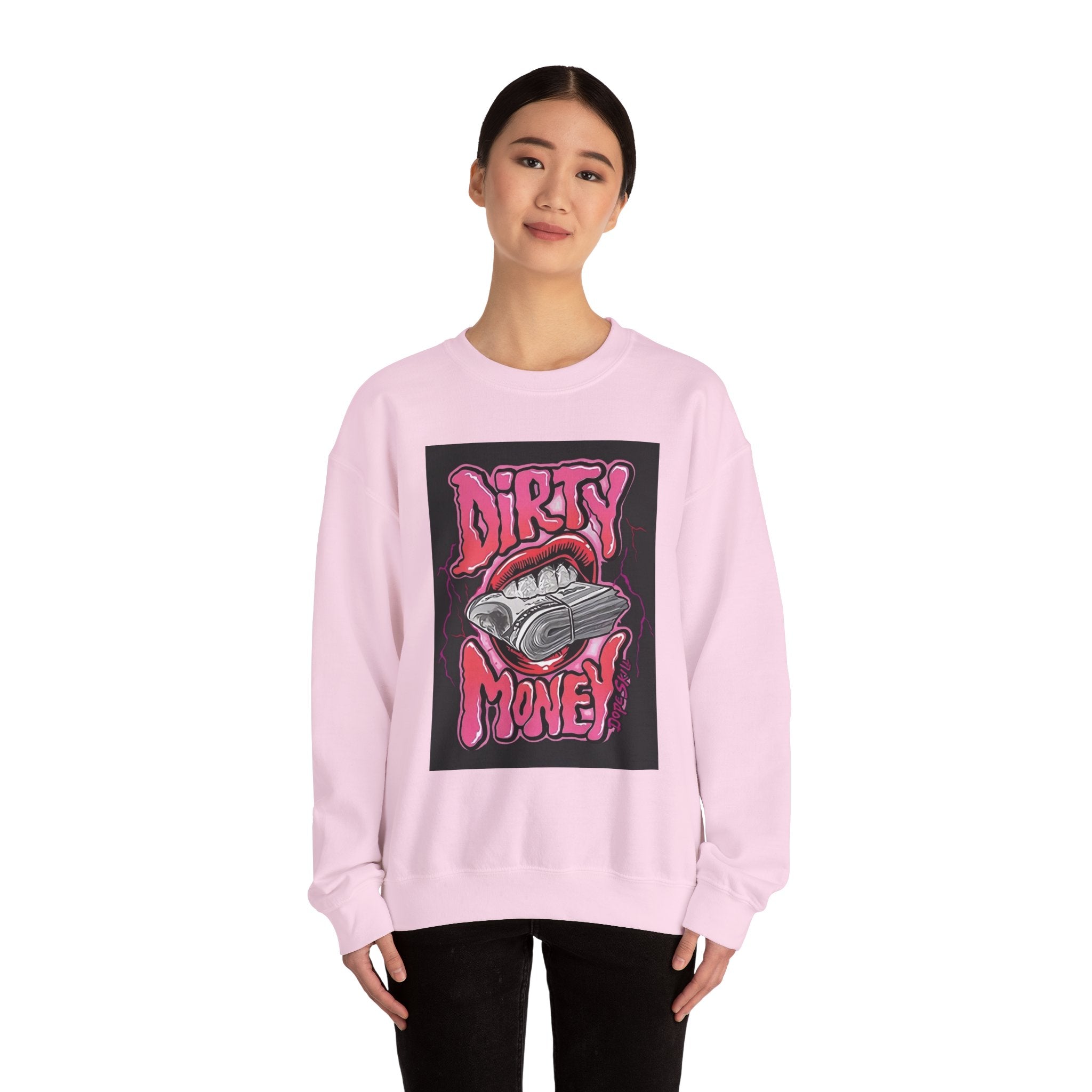 Dirty Money Crewneck Sweatshirt – Retro Graphic Money & Lips Design