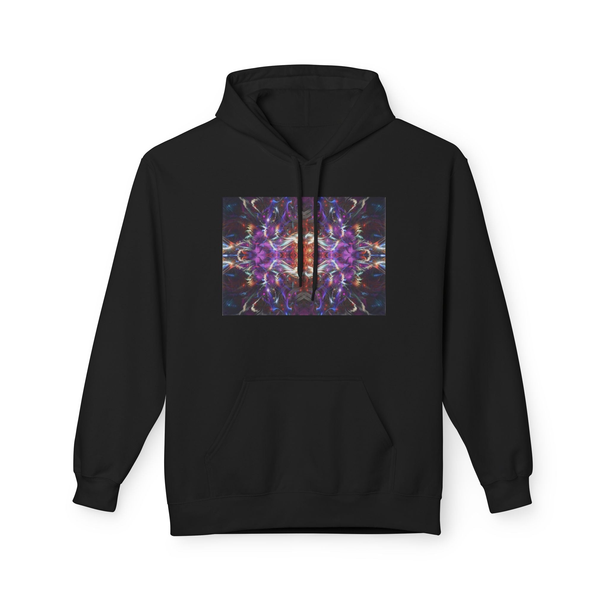 Kaleidoscope Neon Abstract Hoodie — Psychedelic Symmetry Graphic Sweatshirt