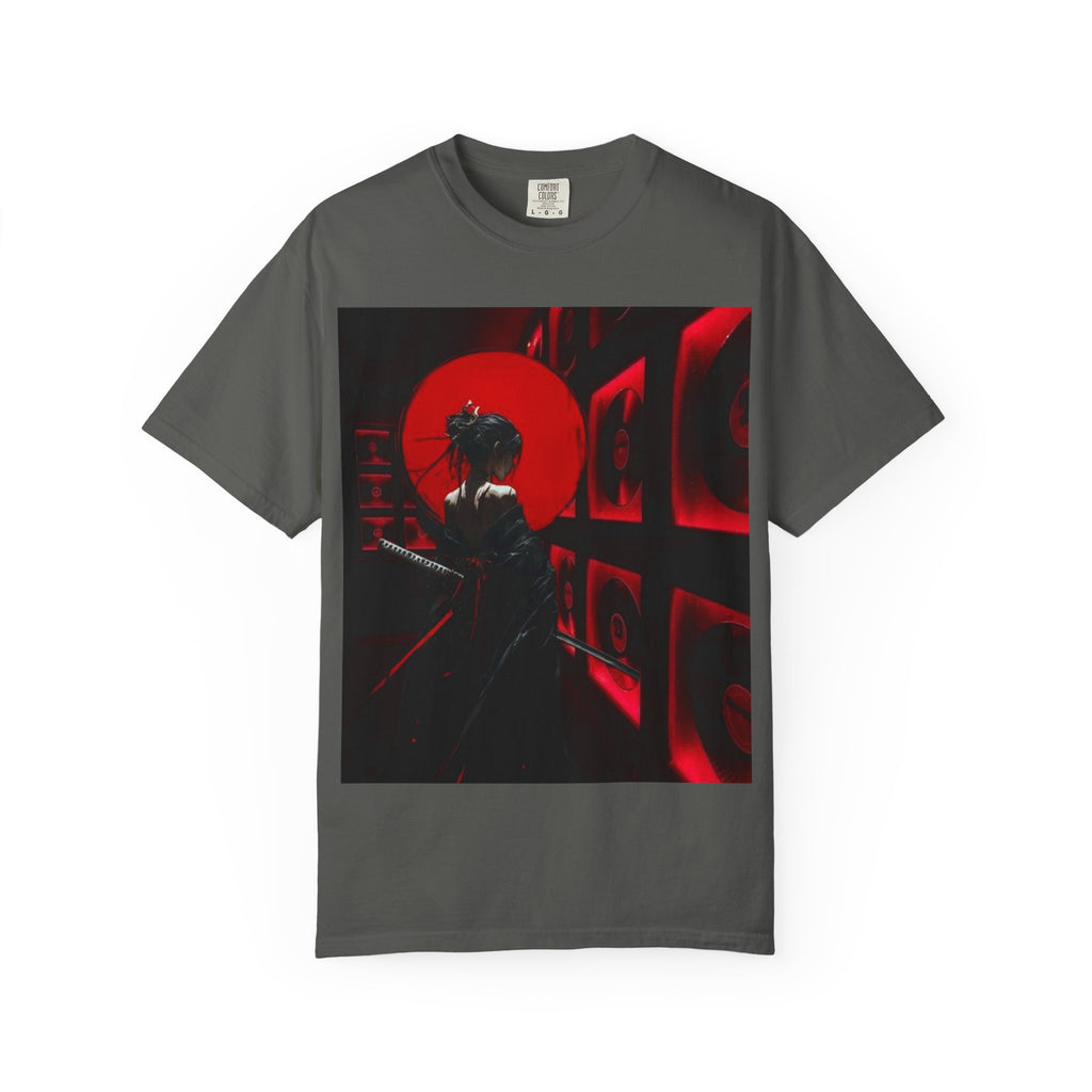 Red Moon Samurai T-Shirt — Dramatic Anime Art Tee with 'LEGACIESS' Back Logo