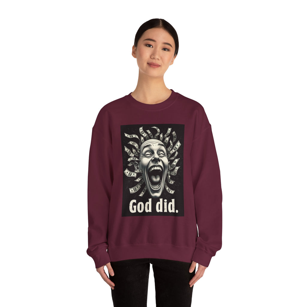 Sweatshirt — 'God Did.' Medusa Money Graphic Crewneck