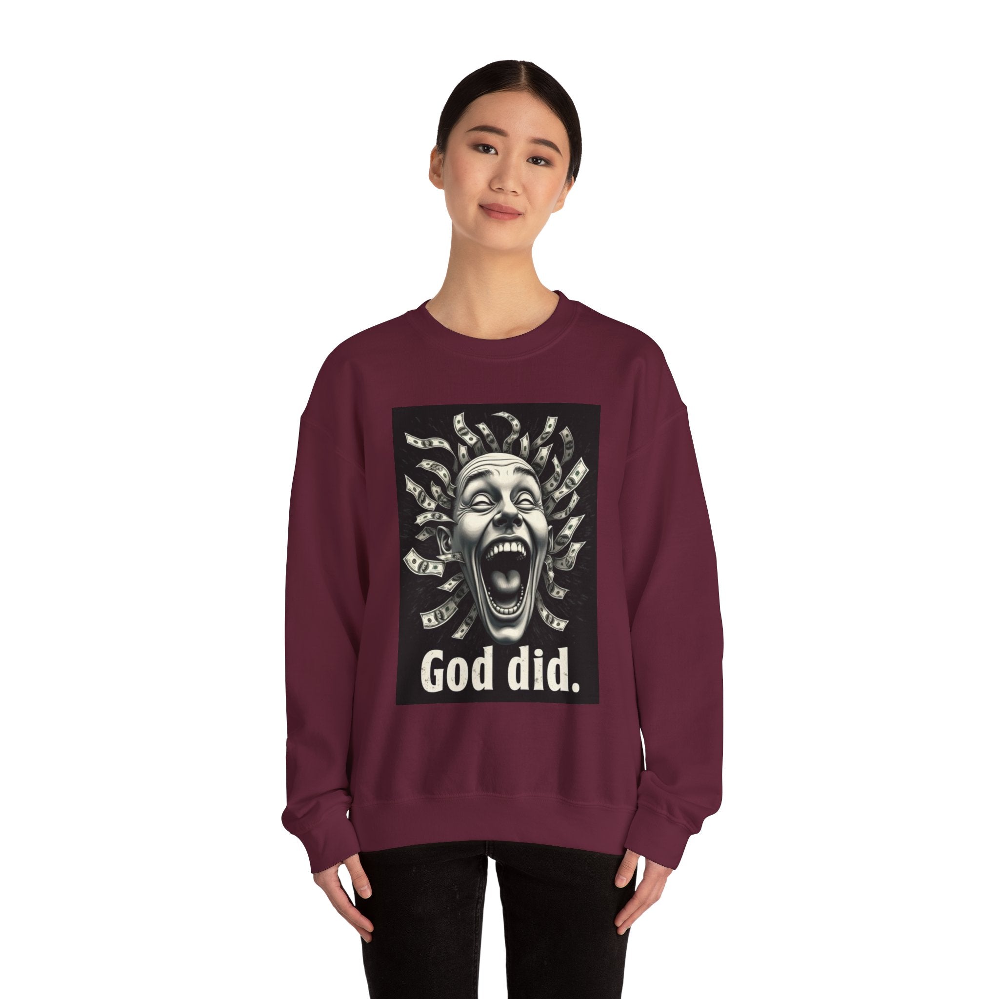 Sweatshirt — 'God Did.' Medusa Money Graphic Crewneck