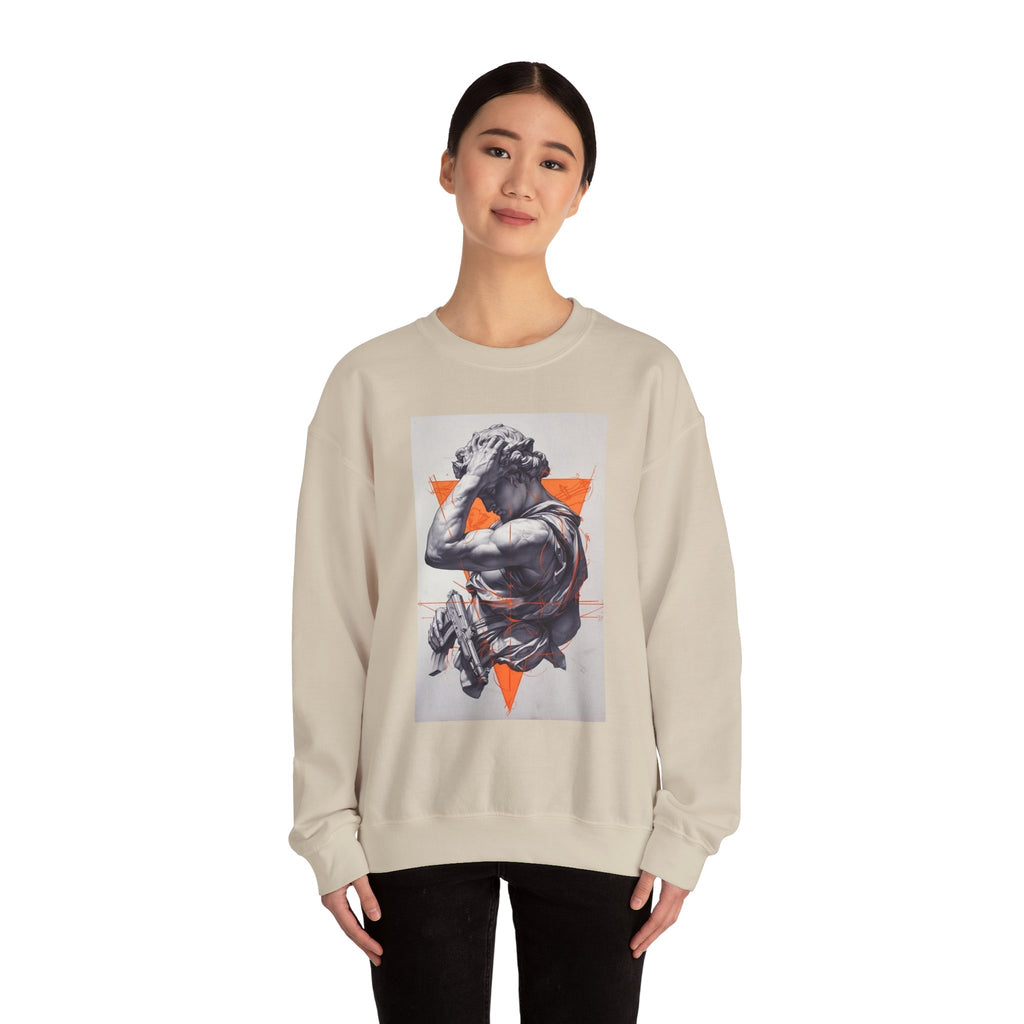 Statue Graphic Sweatshirt — Vintage Sculpture with Orange Triangle