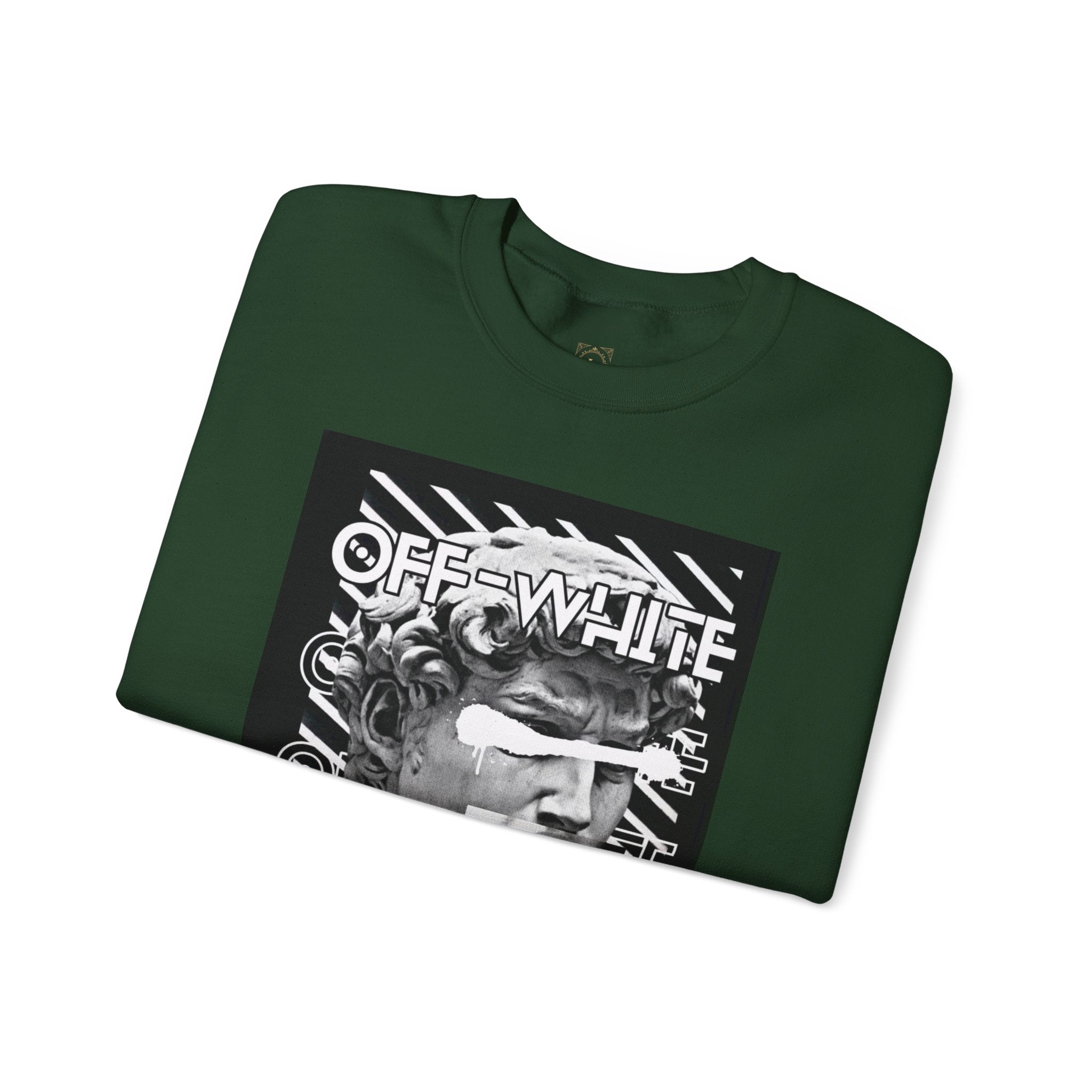 Statue Graphic Crewneck Sweatshirt — 'OFF-WHITE' Monochrome Streetwear Pullover
