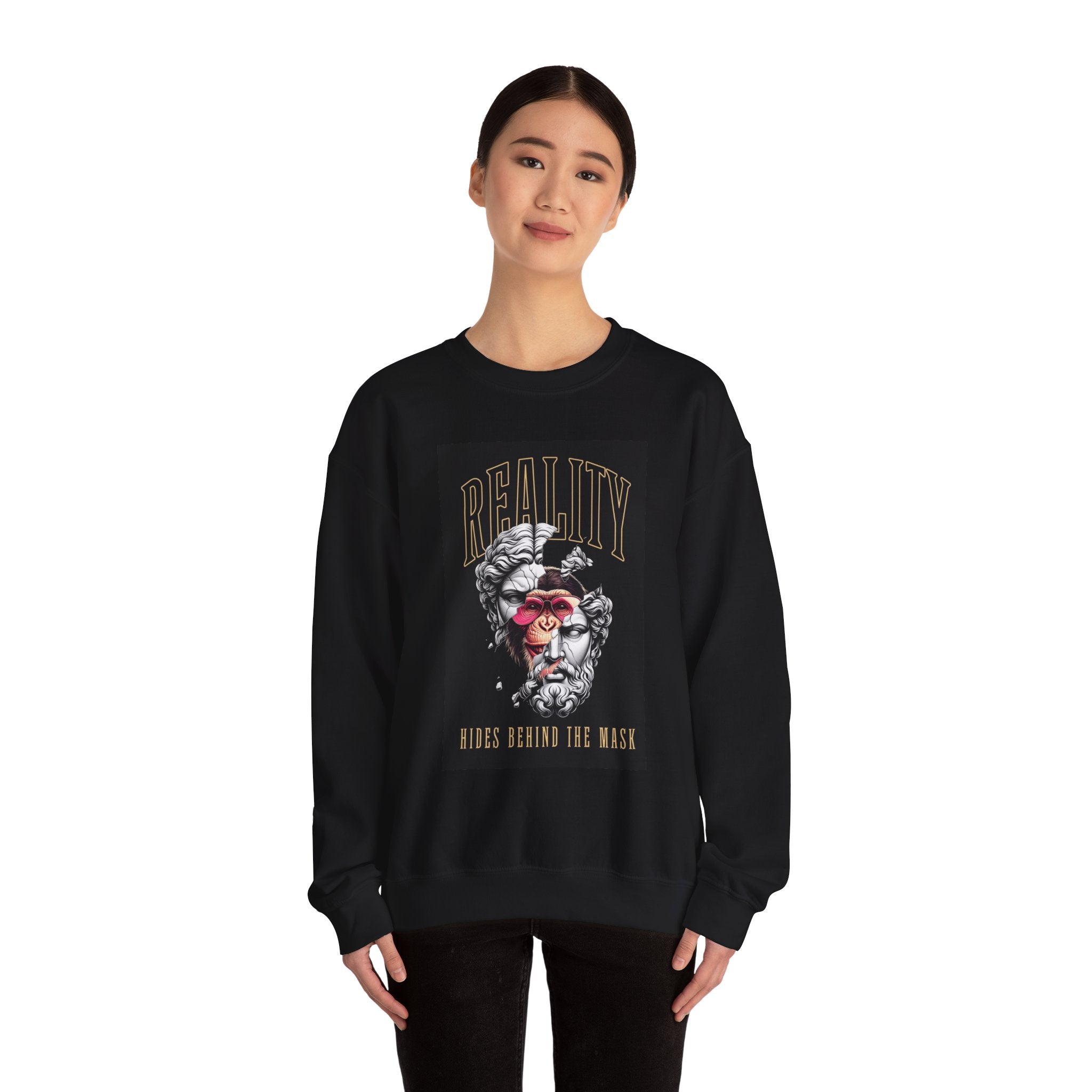 Crewneck Sweatshirt — "Reality Hides Behind The Mask" Graphic Pullover
