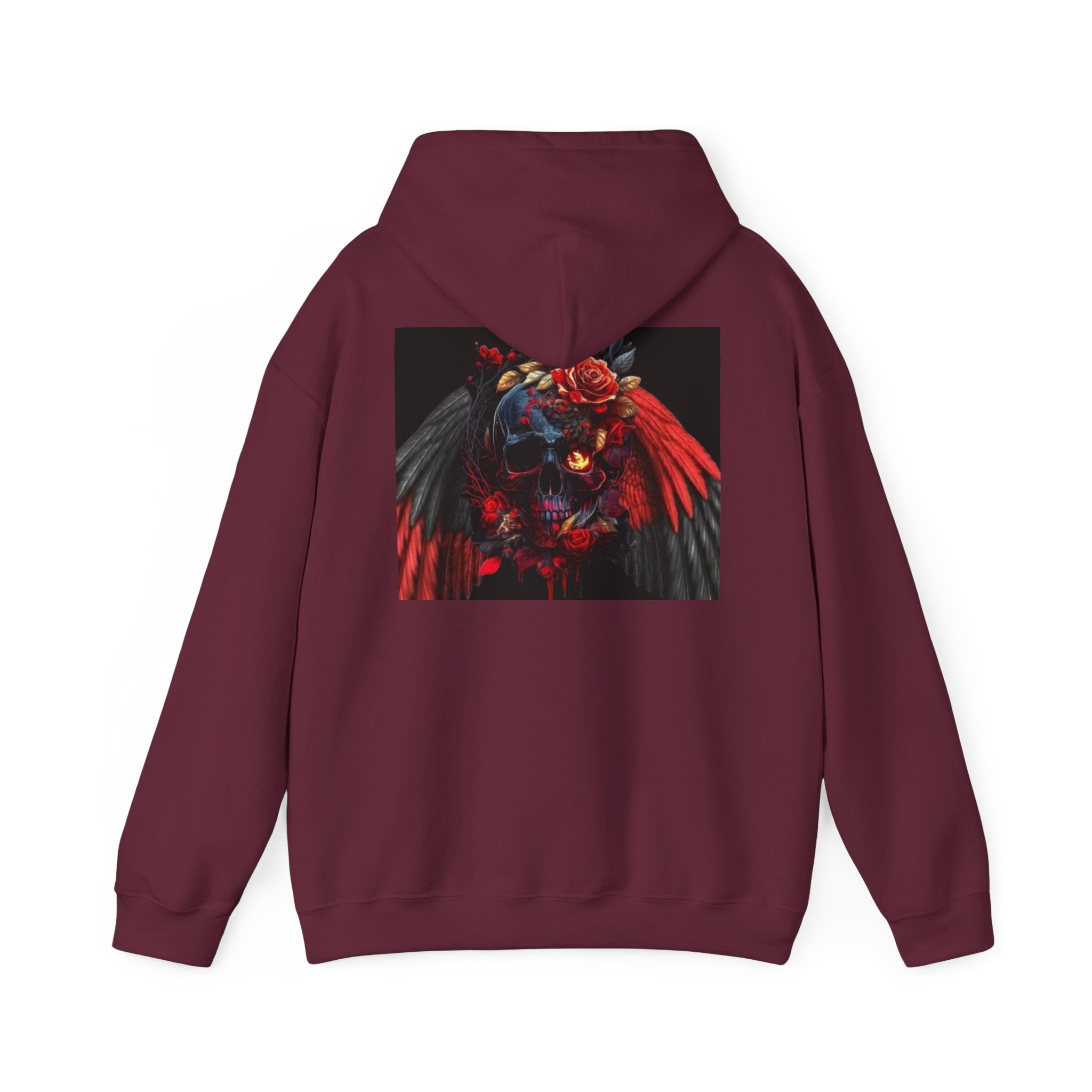 Skull Rose Wings Hoodie — Gothic Floral Skull Pullover