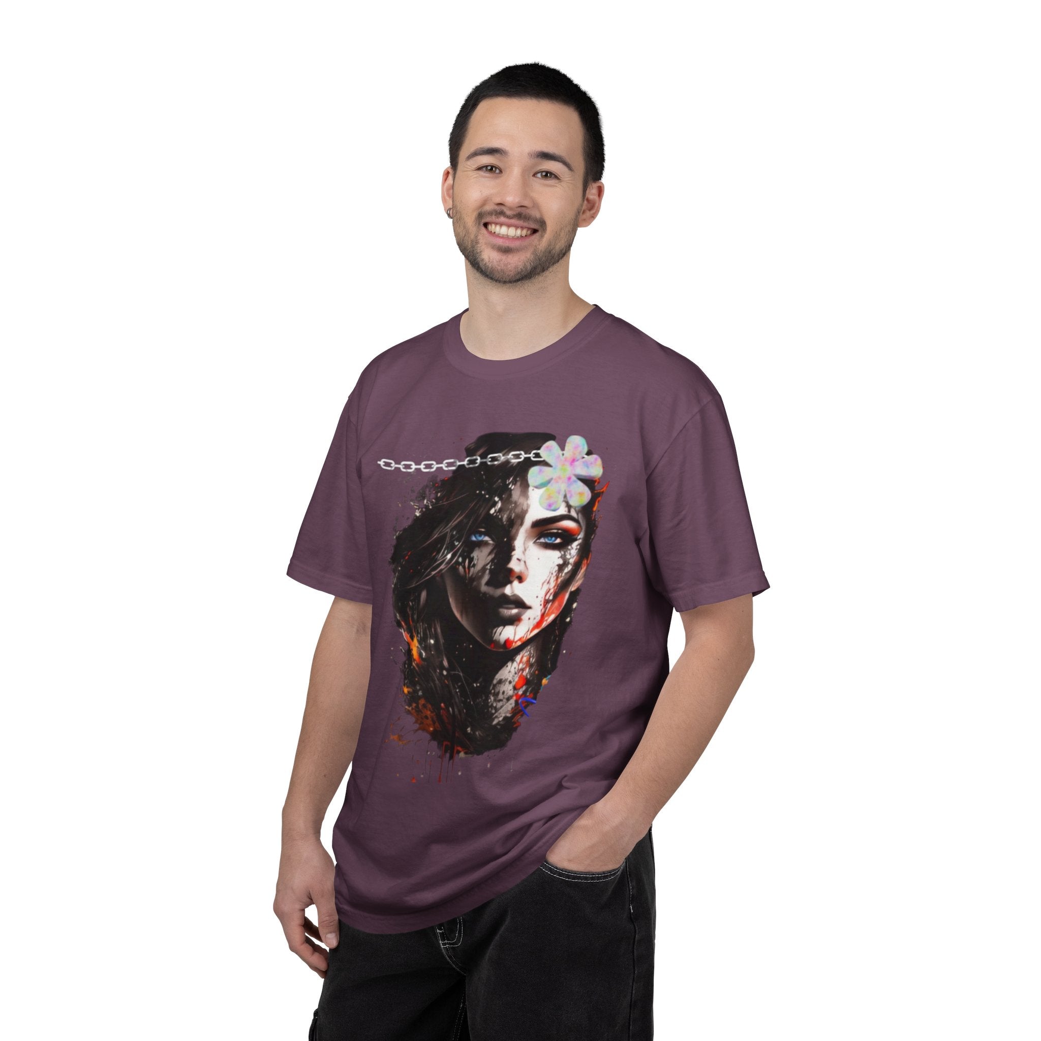 Artistic Femme Portrait T-Shirt — Watercolor Floral Face Graphic Tee