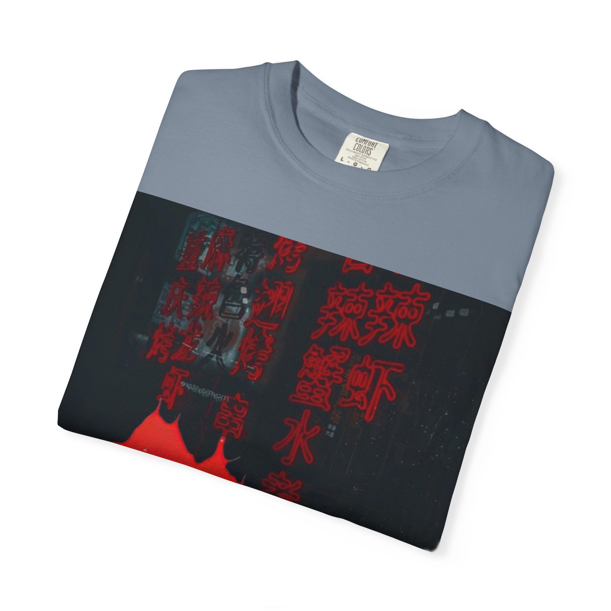 Horror Portrait Tee — Dripping Red Face with Japanese Script Graphic