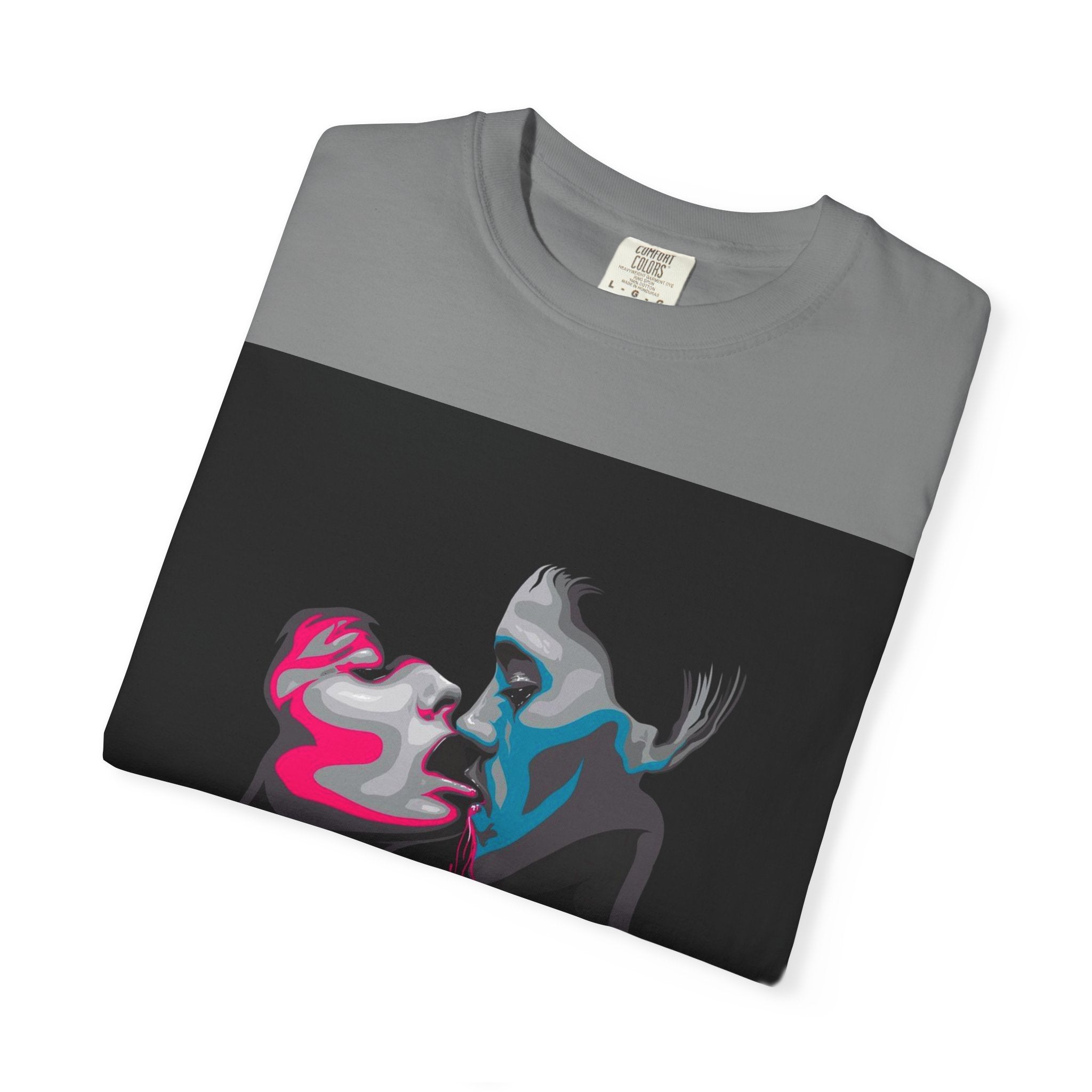 Abstract Neon Kiss T-Shirt — 'Legaciess' Back Logo Graphic Tee