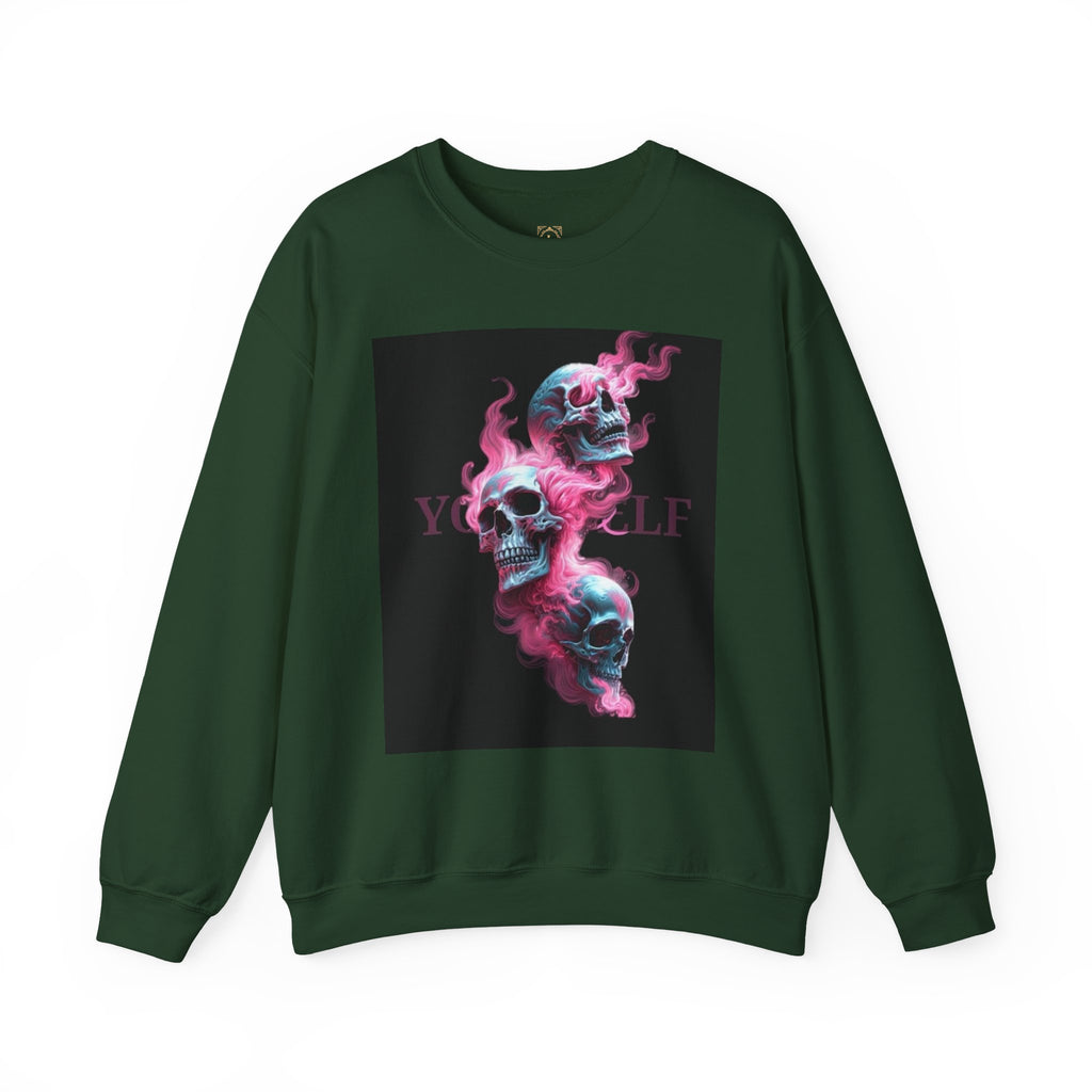 Skull Smoke Crewneck Sweatshirt — Neon Pink & Blue Gothic Graphic