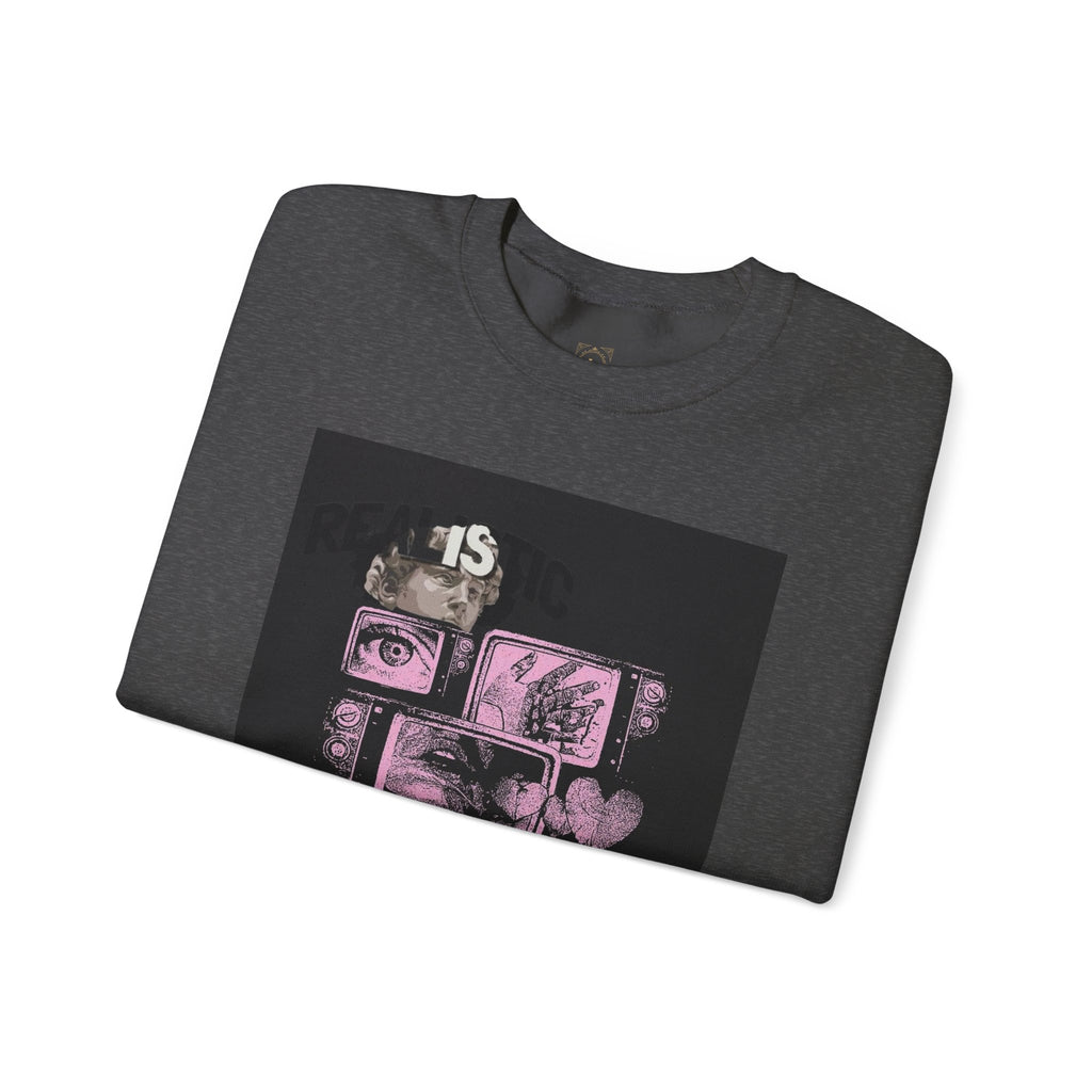 Crewneck Sweatshirt — Pink Collage Eyes Graphic “Gonna Get You, Kiddo”