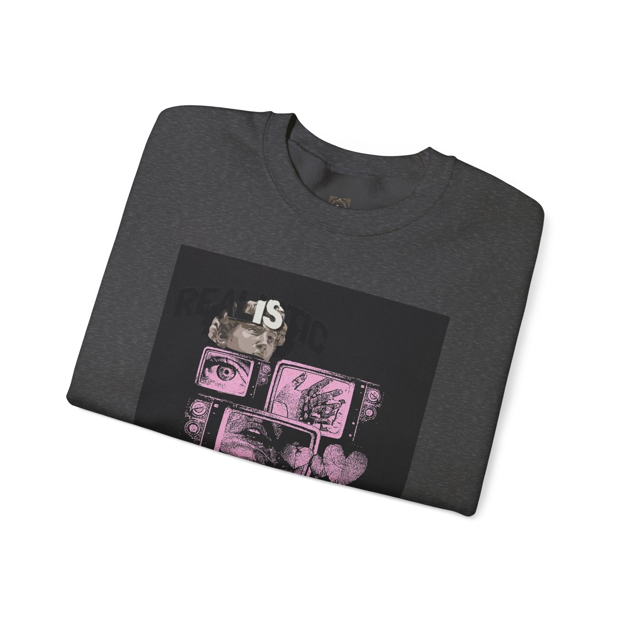 Crewneck Sweatshirt — Pink Collage Eyes Graphic “Gonna Get You, Kiddo”