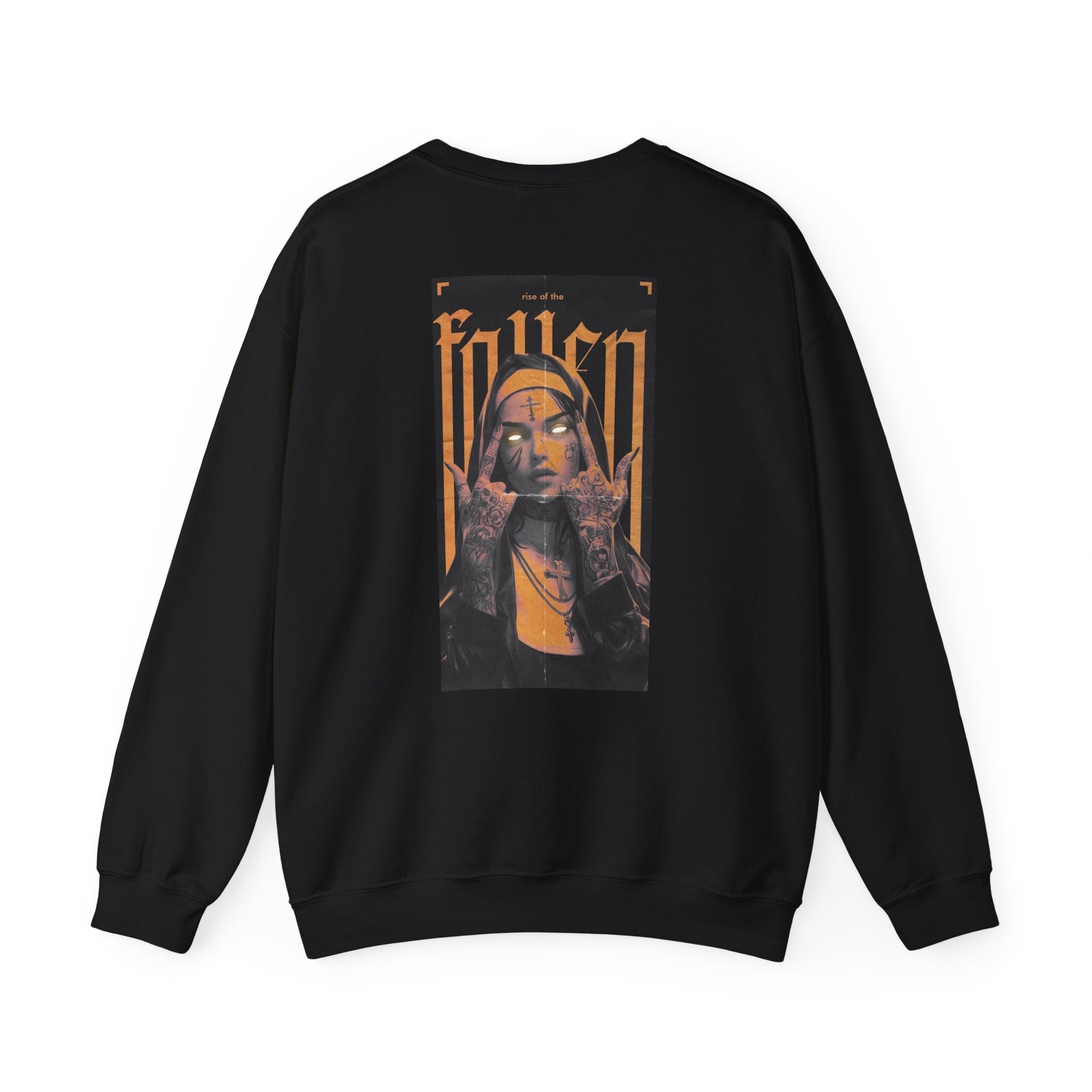 Fallen Gothic Crewneck Sweatshirt — Dark Tattooed Nun Graphic