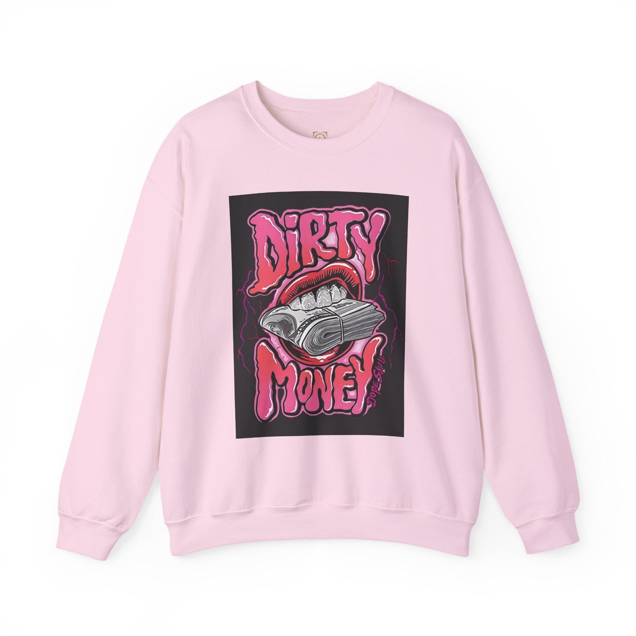 Dirty Money Crewneck Sweatshirt – Retro Graphic Money & Lips Design