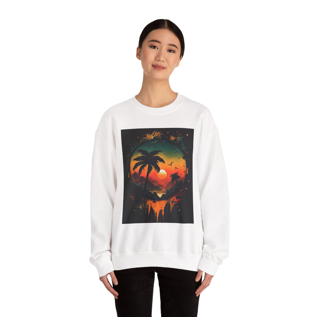 Sunset Island Sweatshirt — Tropical Palm Sunset Crewneck