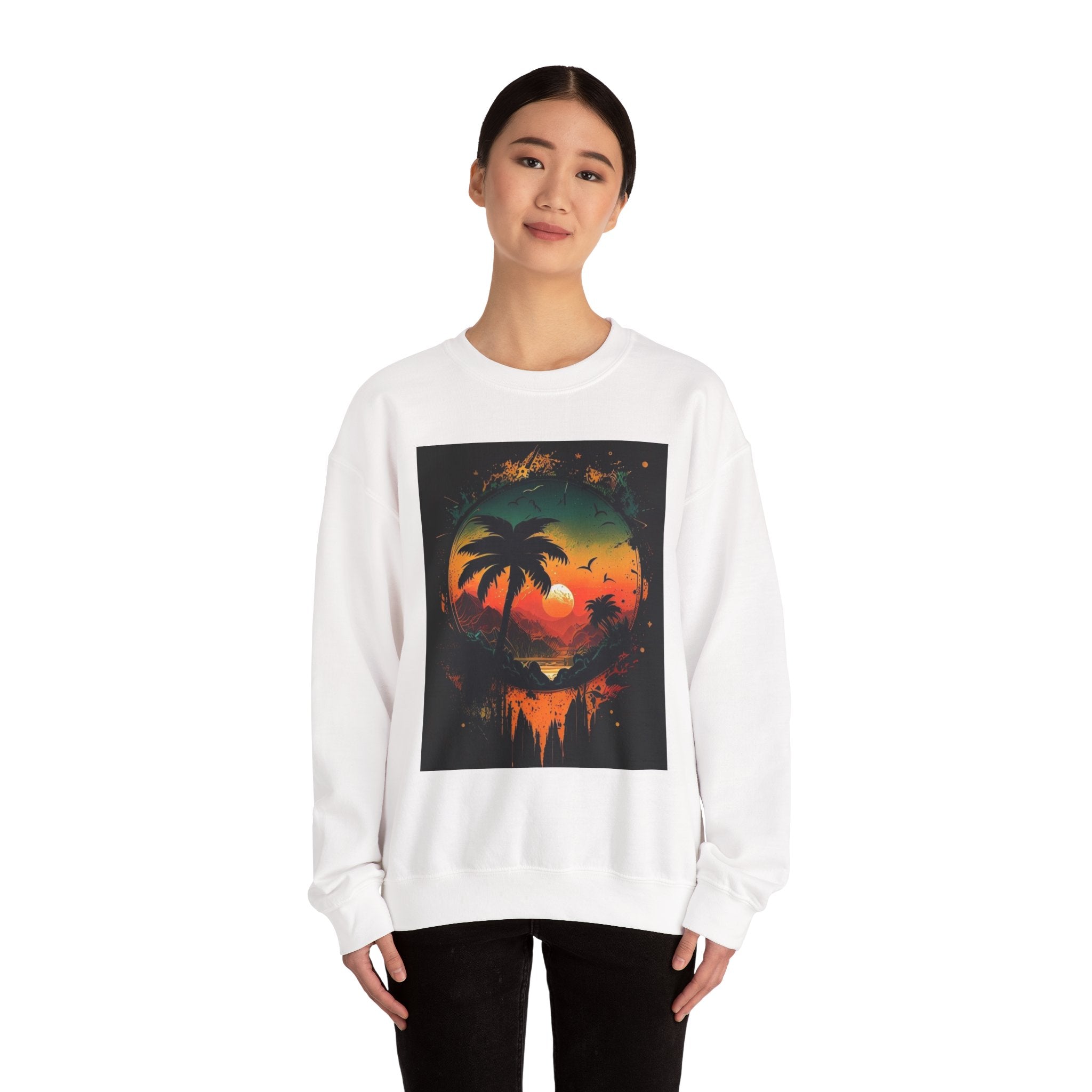 Sunset Island Sweatshirt — Tropical Palm Sunset Crewneck