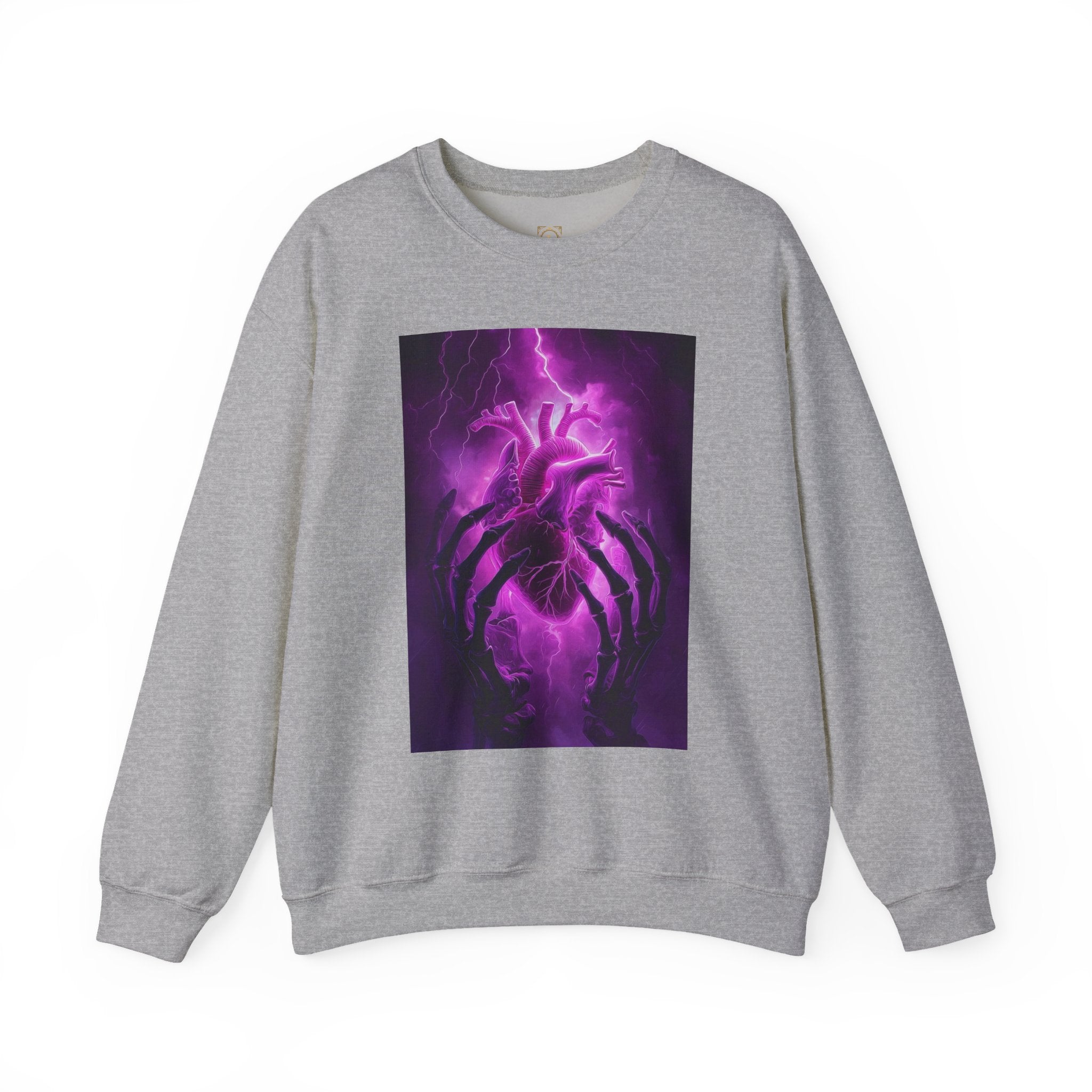 Crewneck Sweatshirt — Purple Lightning Anatomical Heart Graphic