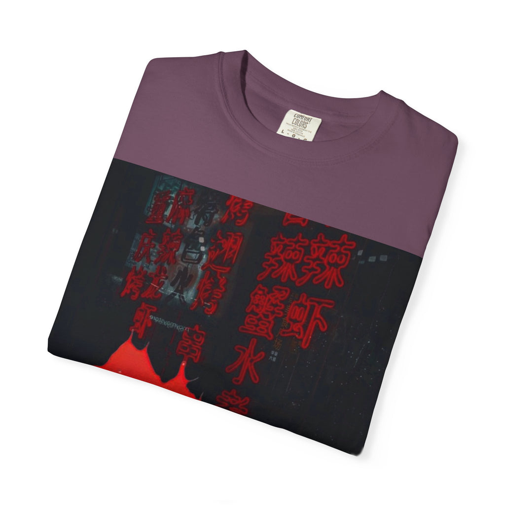 Horror Portrait Tee — Dripping Red Face with Japanese Script Graphic
