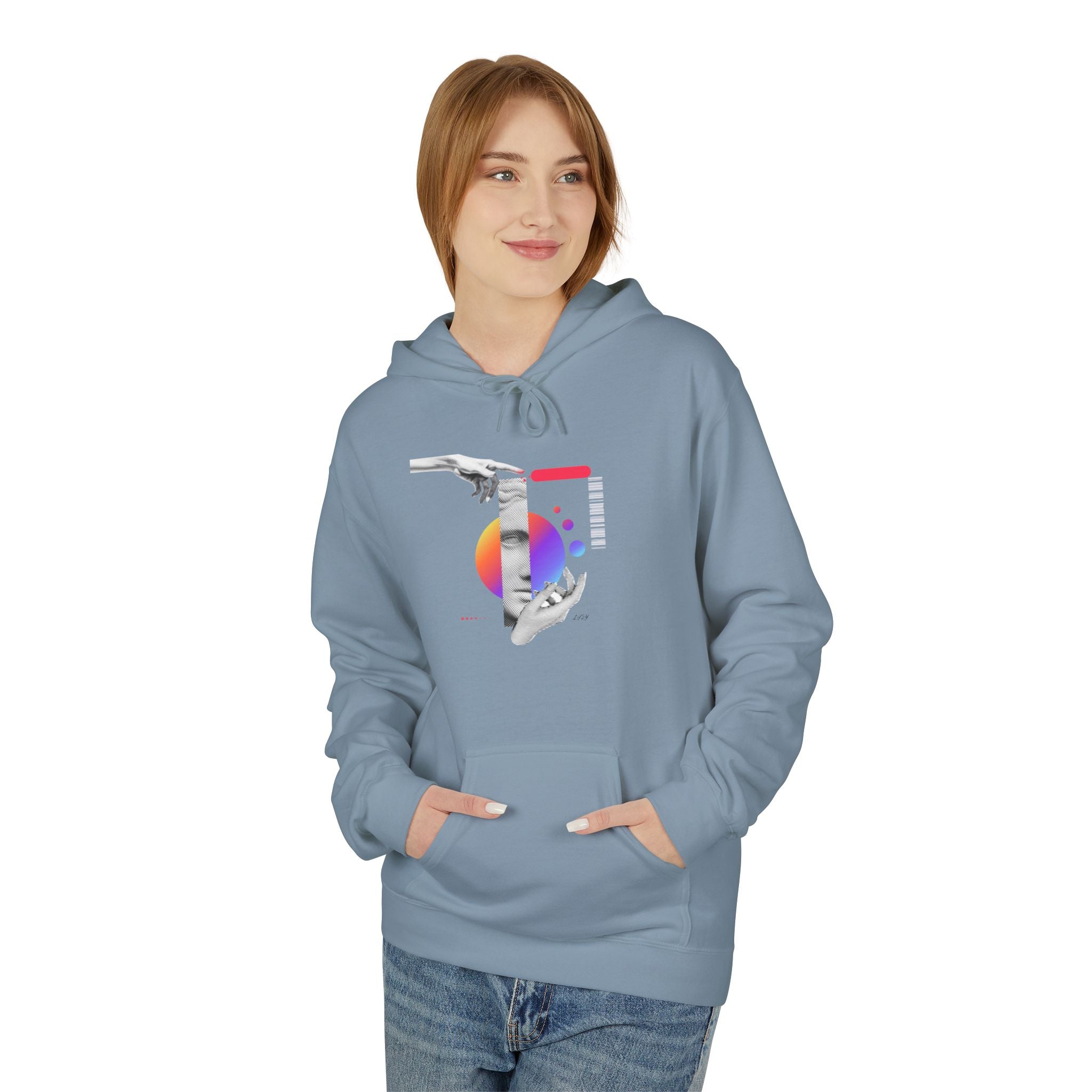 Hoodie — Abstract Hands & Gradient Orb Art Sweatshirt