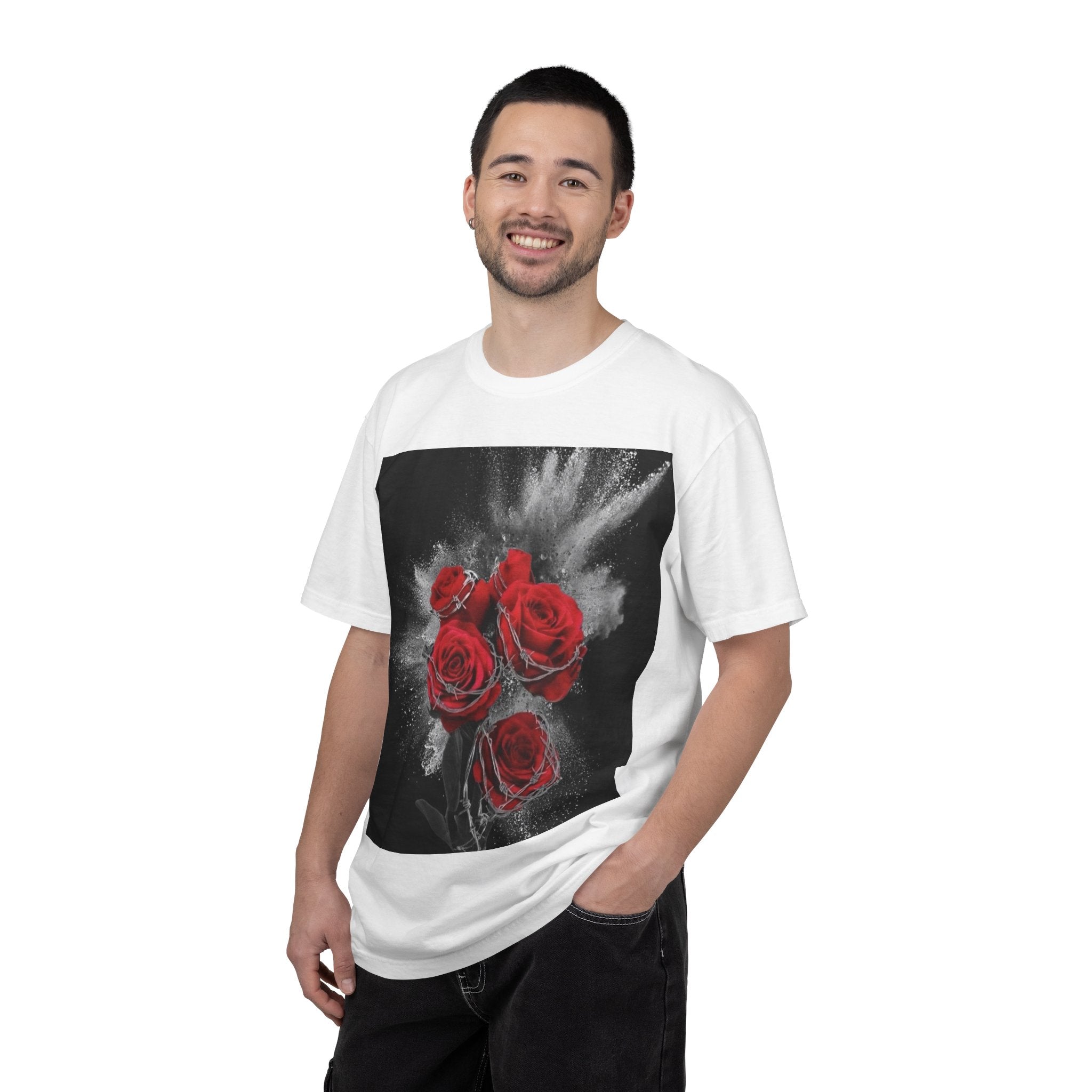 Rose Burst T-Shirt — Red Roses Graphic Tee with 'LEGACIESS' Back Logo