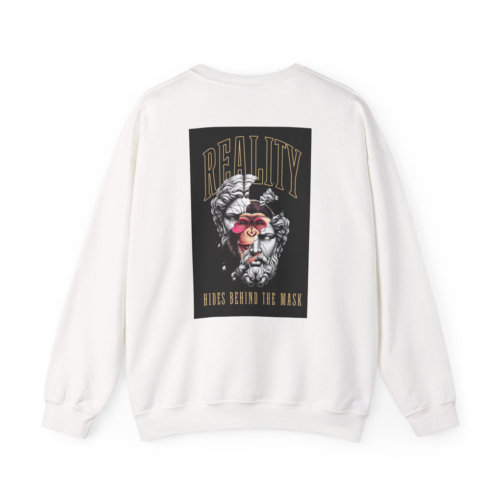 Crewneck Sweatshirt — "Reality Hides Behind The Mask" Graphic Pullover