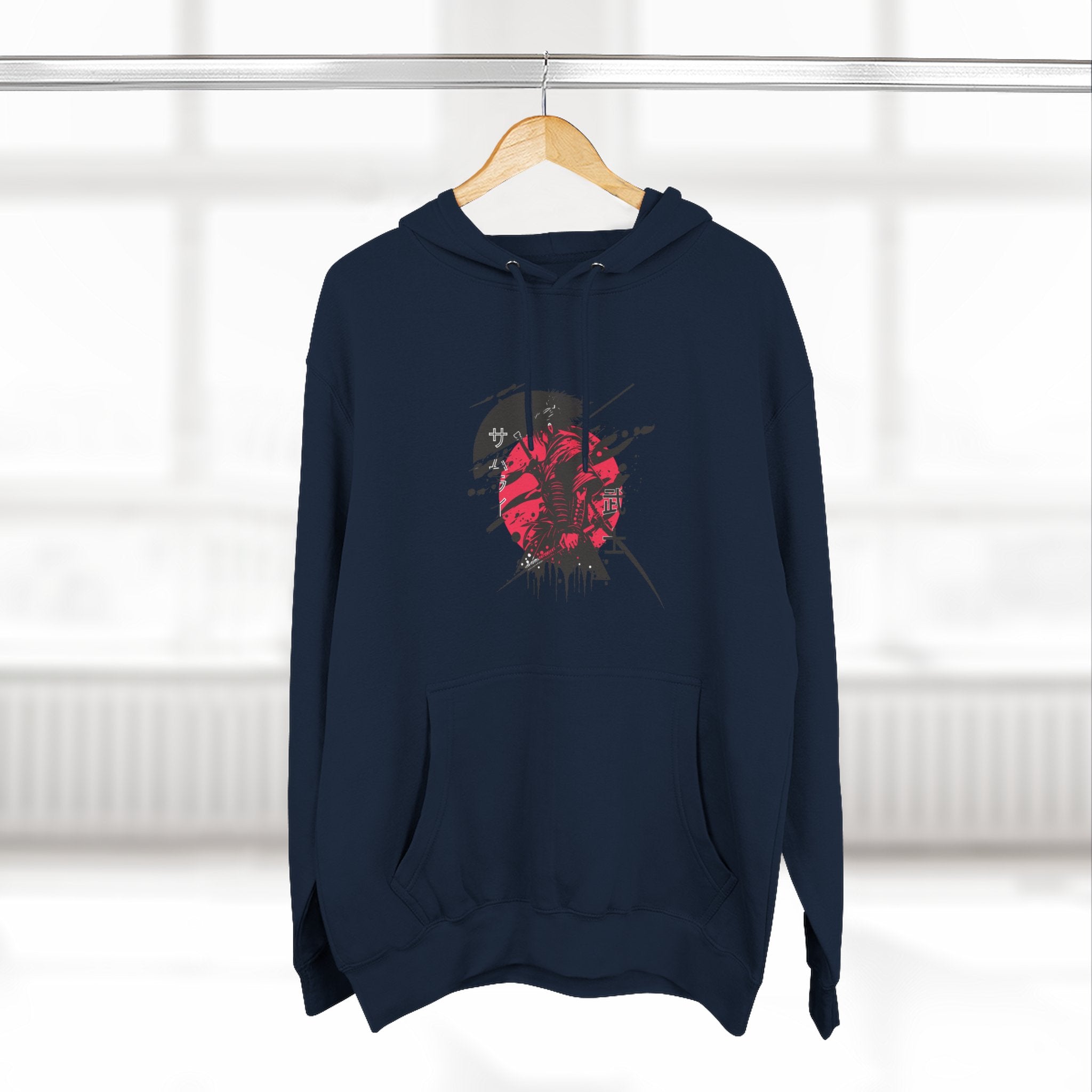 Grunge Rising Hoodie — Red Sun Graphic Fleece Hoodie