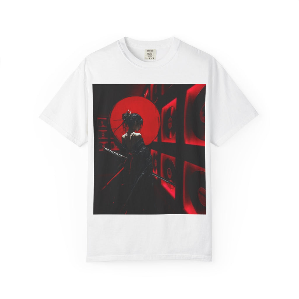 Red Moon Samurai T-Shirt — Dramatic Anime Art Tee with 'LEGACIESS' Back Logo