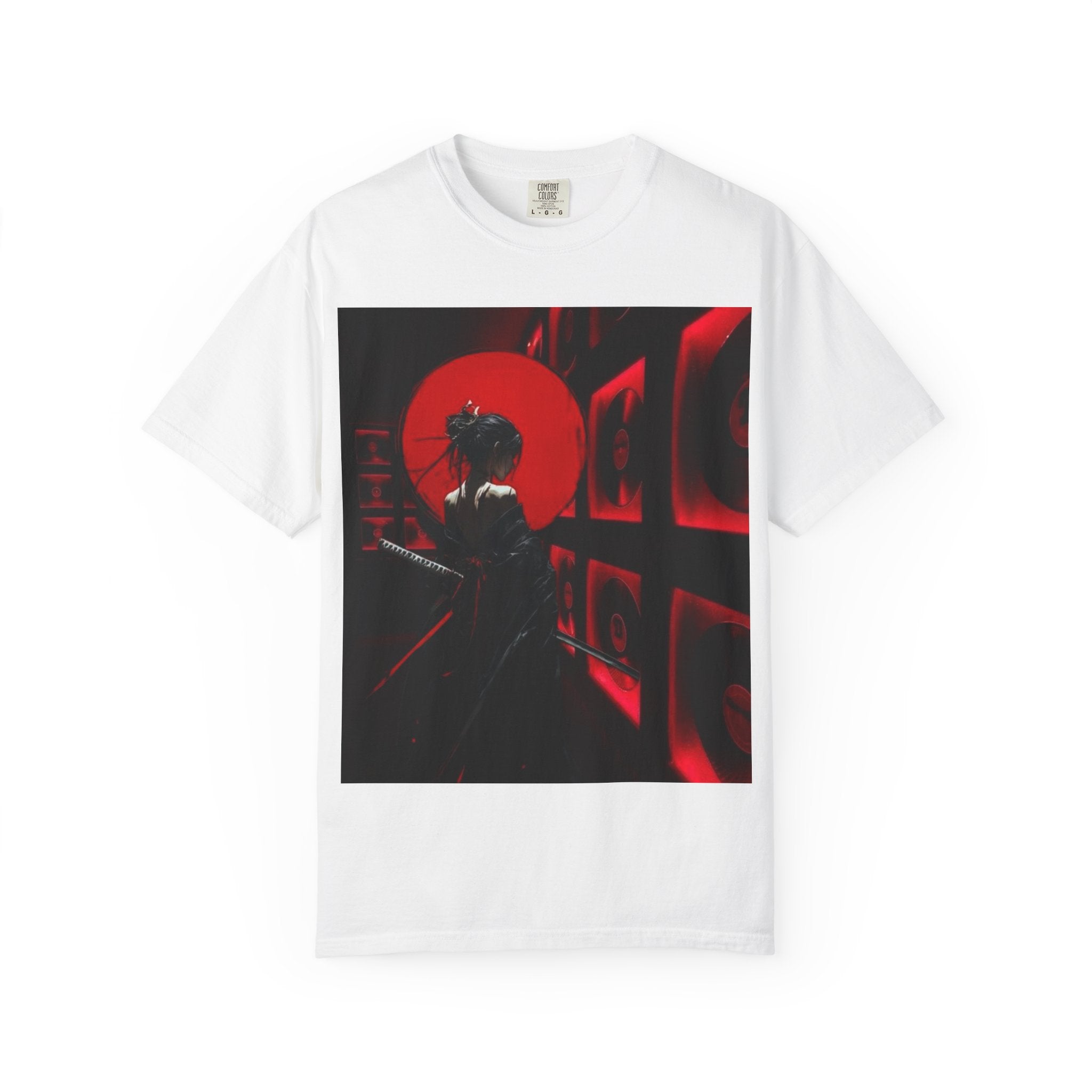Red Moon Samurai T-Shirt — Dramatic Anime Art Tee with 'LEGACIESS' Back Logo