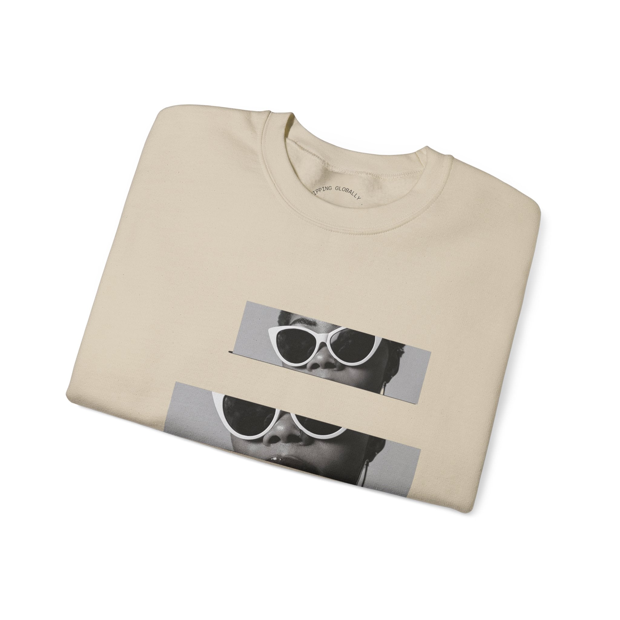 Sweat-shirt à col rond à motif lunettes de soleil rétro fragmentées 