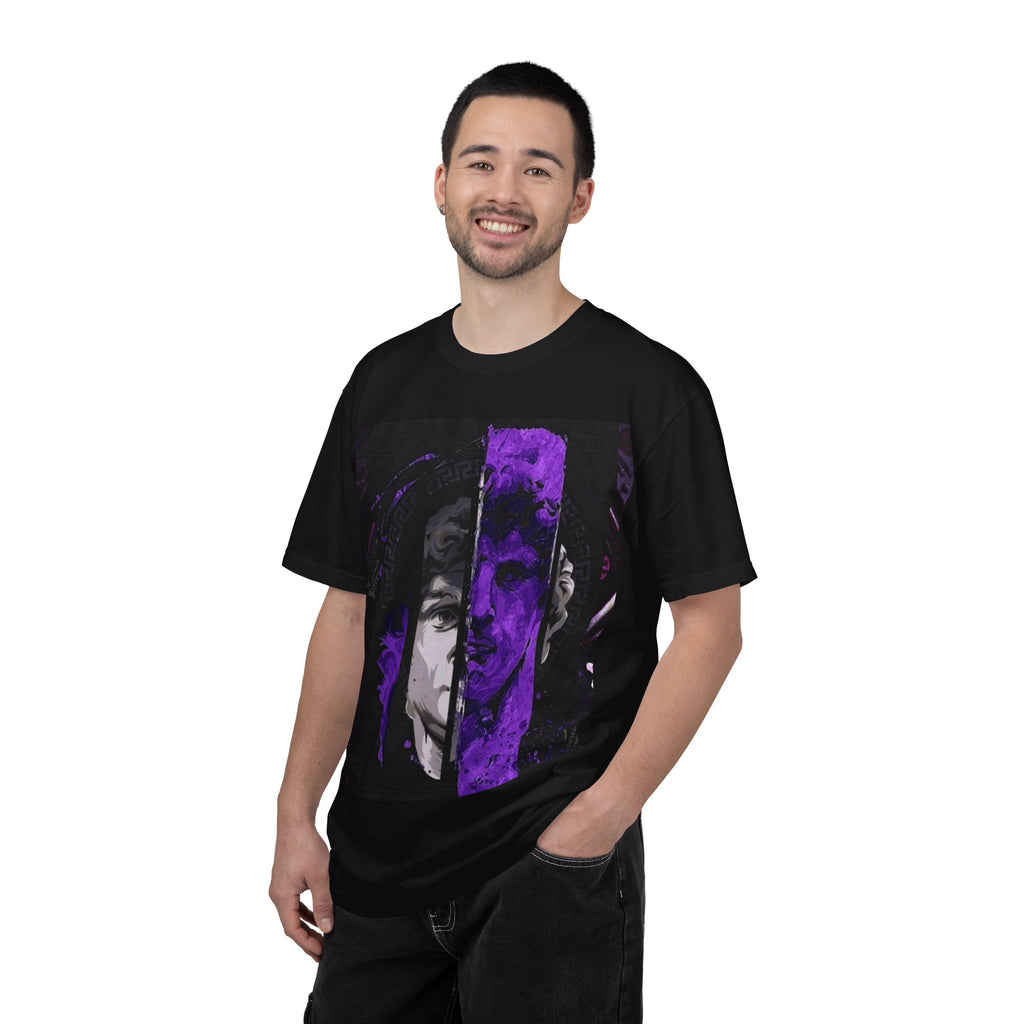 Dramatic Split-Face Graphic T-Shirt — Purple Noir Portrait Tee