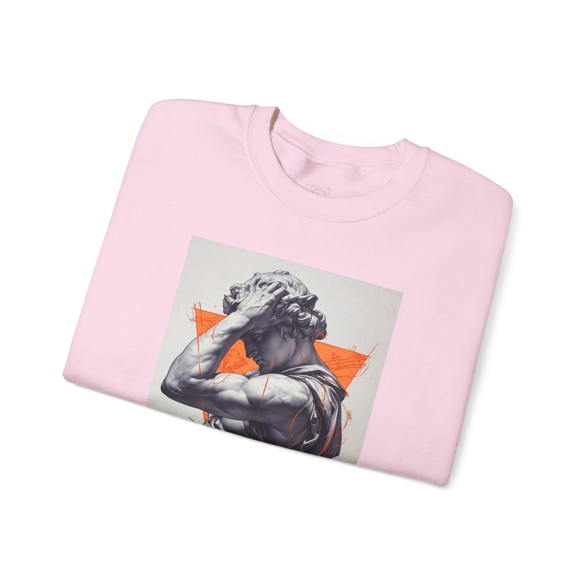 Statue Graphic Sweatshirt — Vintage Sculpture with Orange Triangle