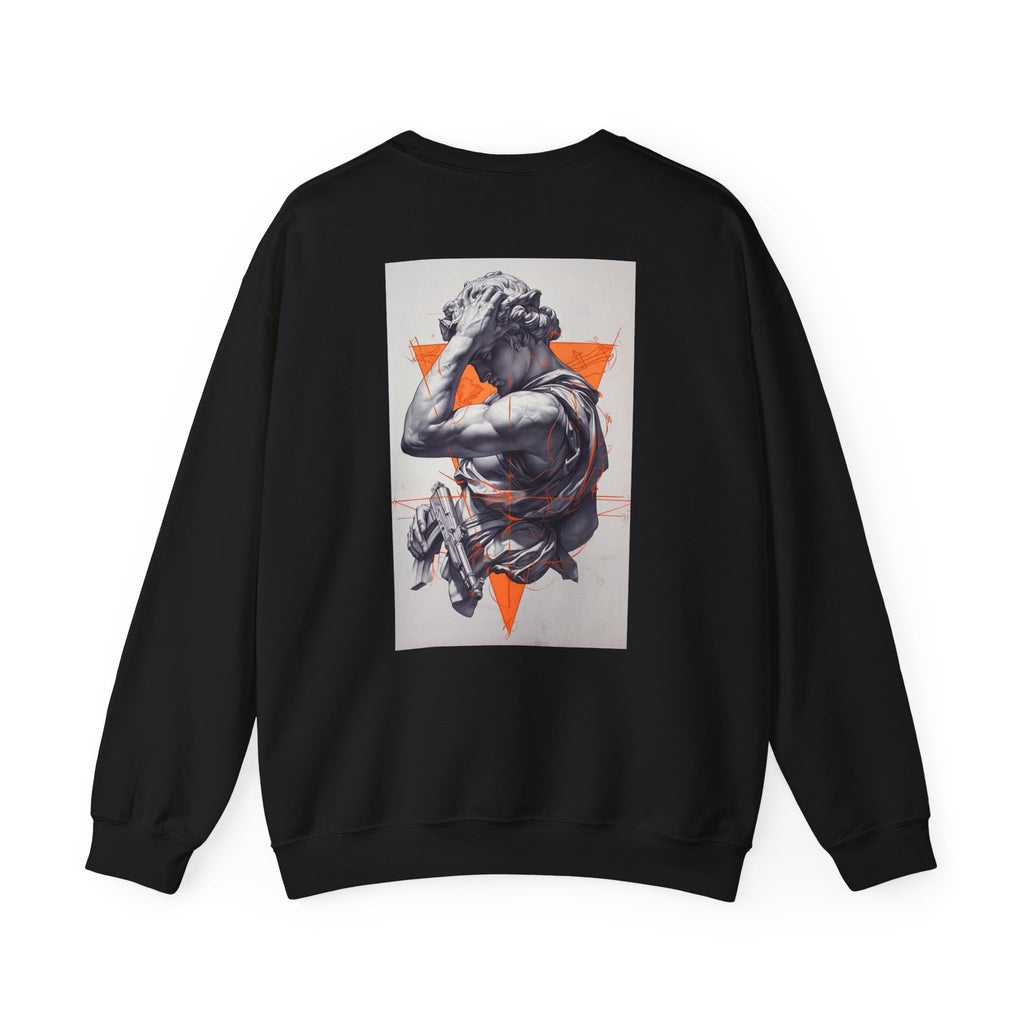 Statue Graphic Sweatshirt — Vintage Sculpture with Orange Triangle