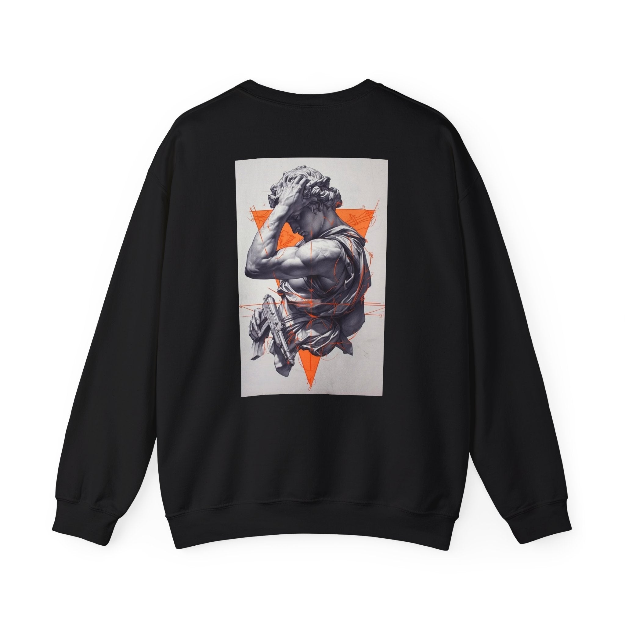 Statue Graphic Sweatshirt — Vintage Sculpture with Orange Triangle