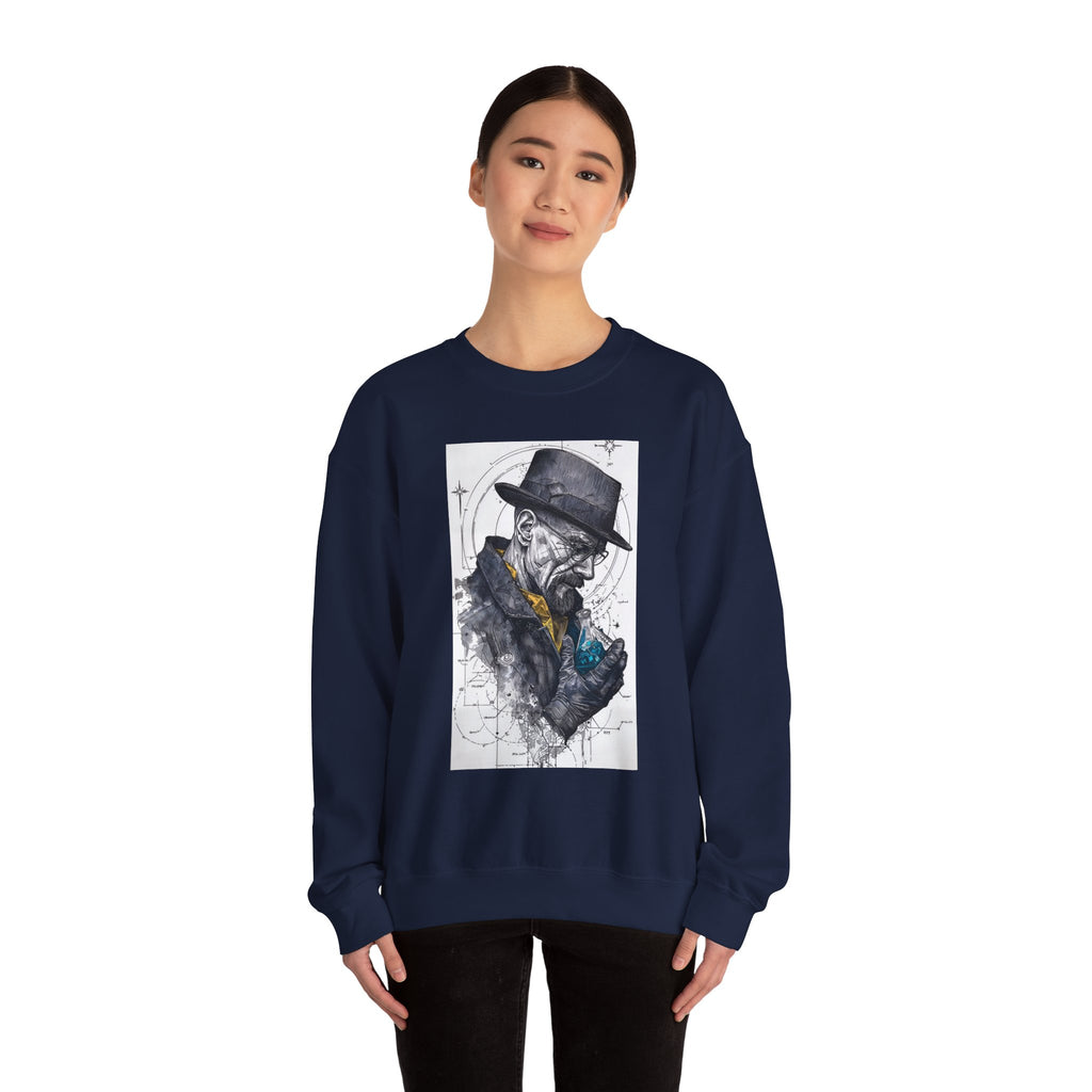 Crewneck Sweatshirt — Heisenberg Portrait with Blue Crystal Art