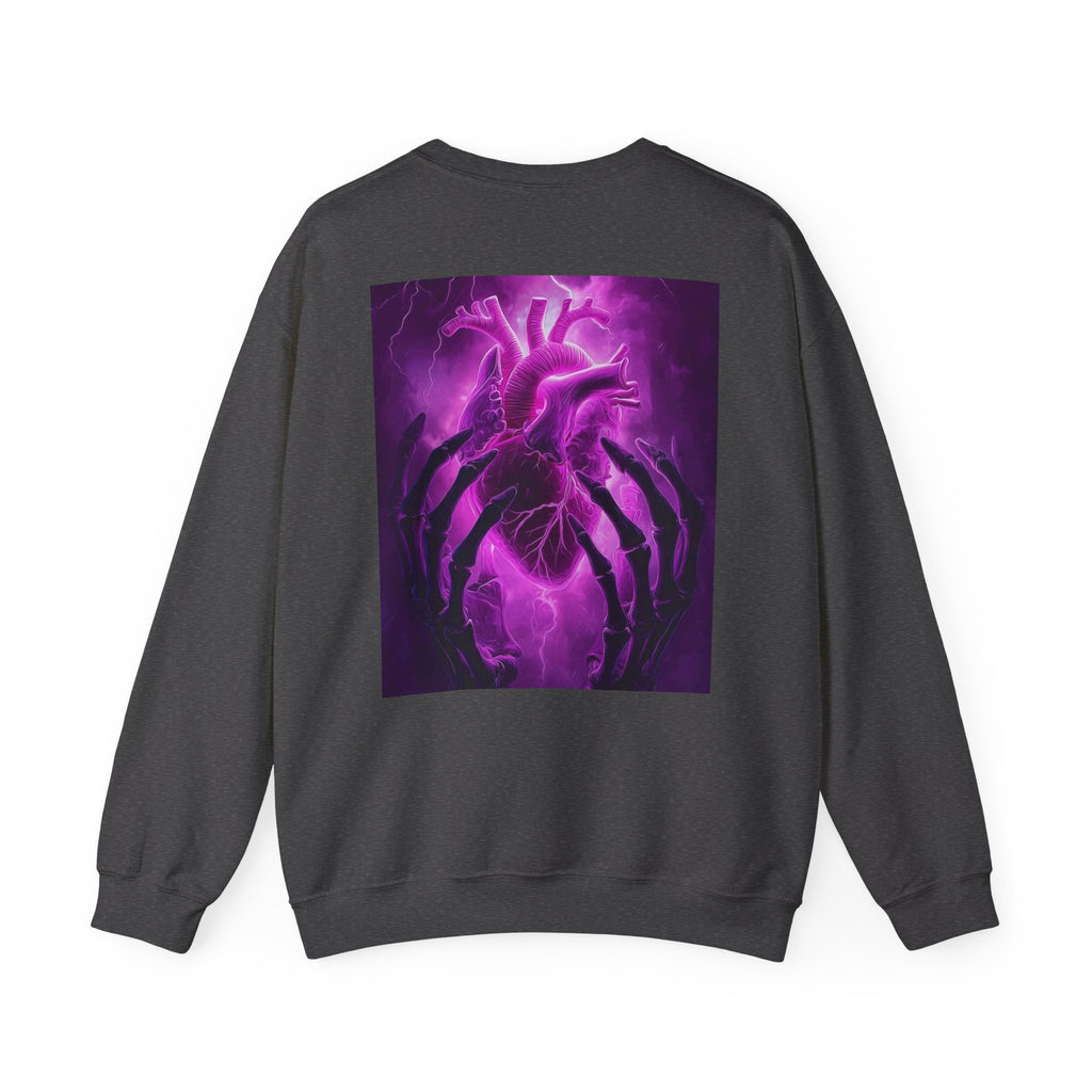 Crewneck Sweatshirt — Purple Lightning Anatomical Heart Graphic