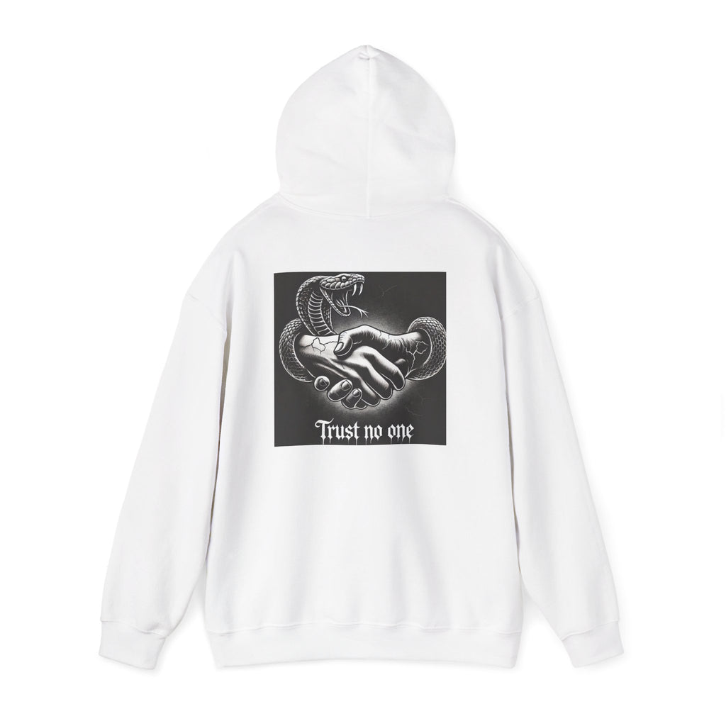 Trust No One Hoodie — Snake Handshake Graphic Hoodie