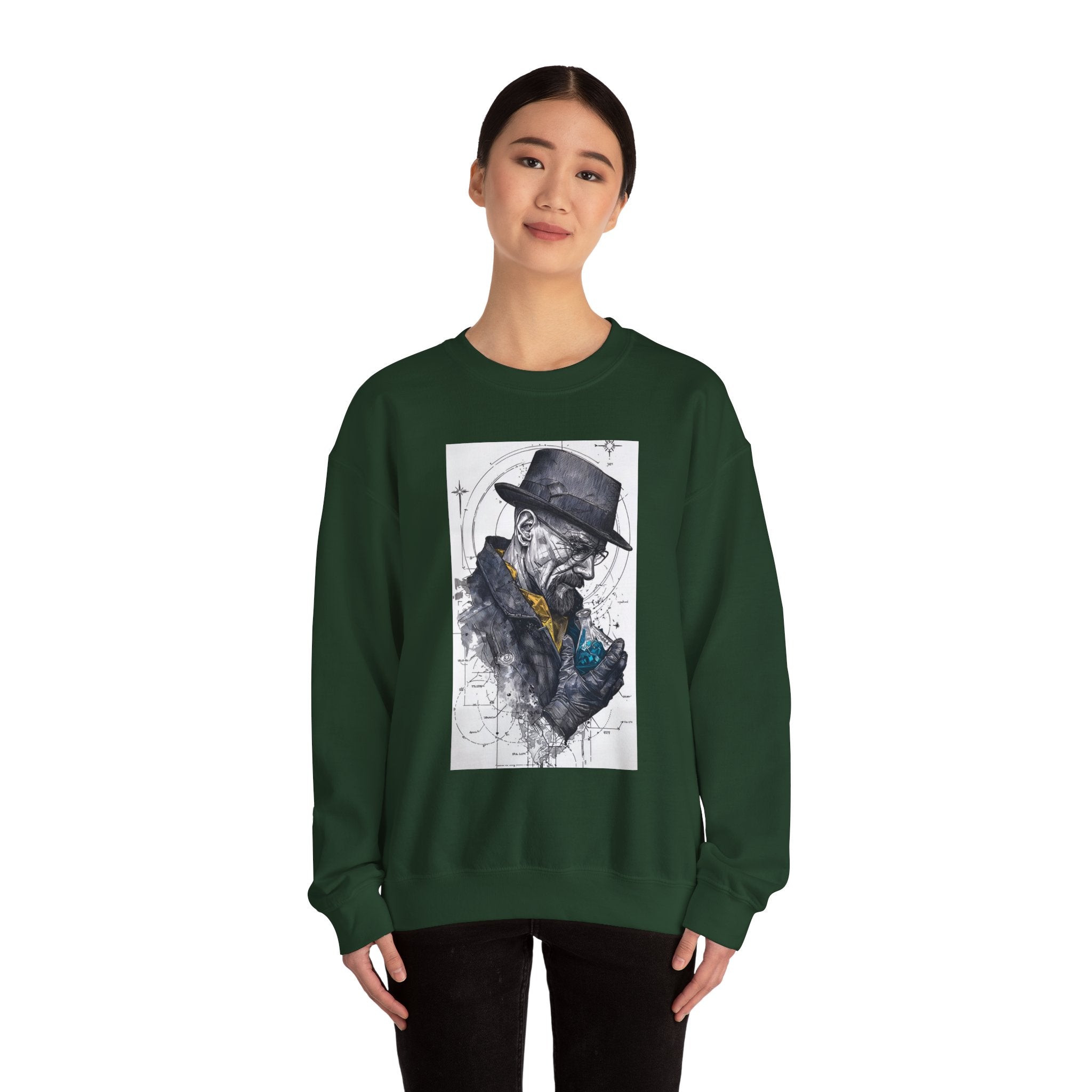 Crewneck Sweatshirt — Heisenberg Portrait with Blue Crystal Art