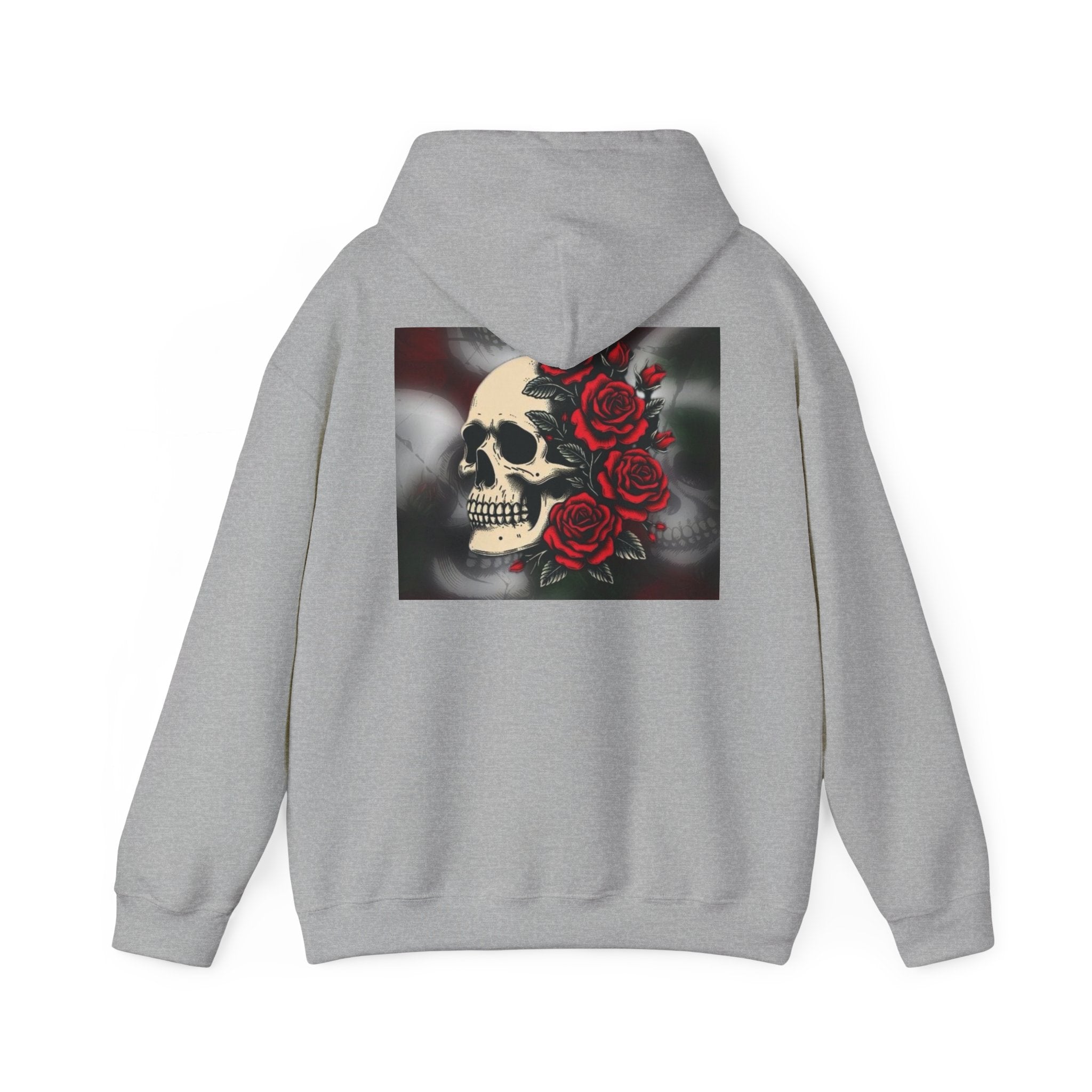 Skull with Red Roses Hoodie — Gothic Floral Skull Sweatshirt