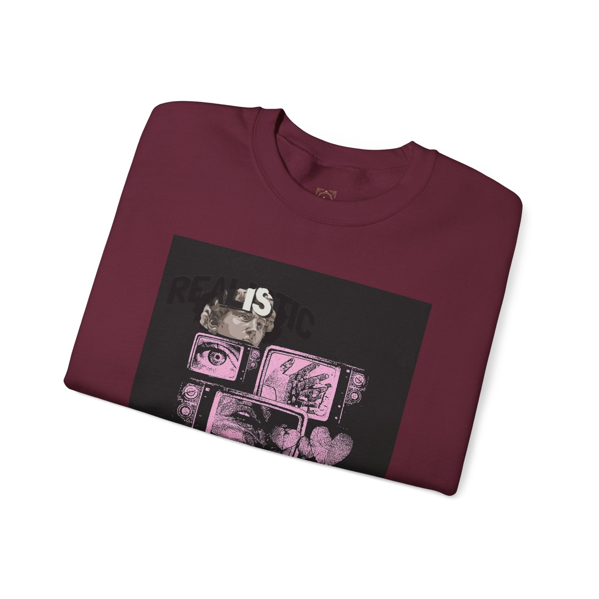 Crewneck Sweatshirt — Pink Collage Eyes Graphic “Gonna Get You, Kiddo”