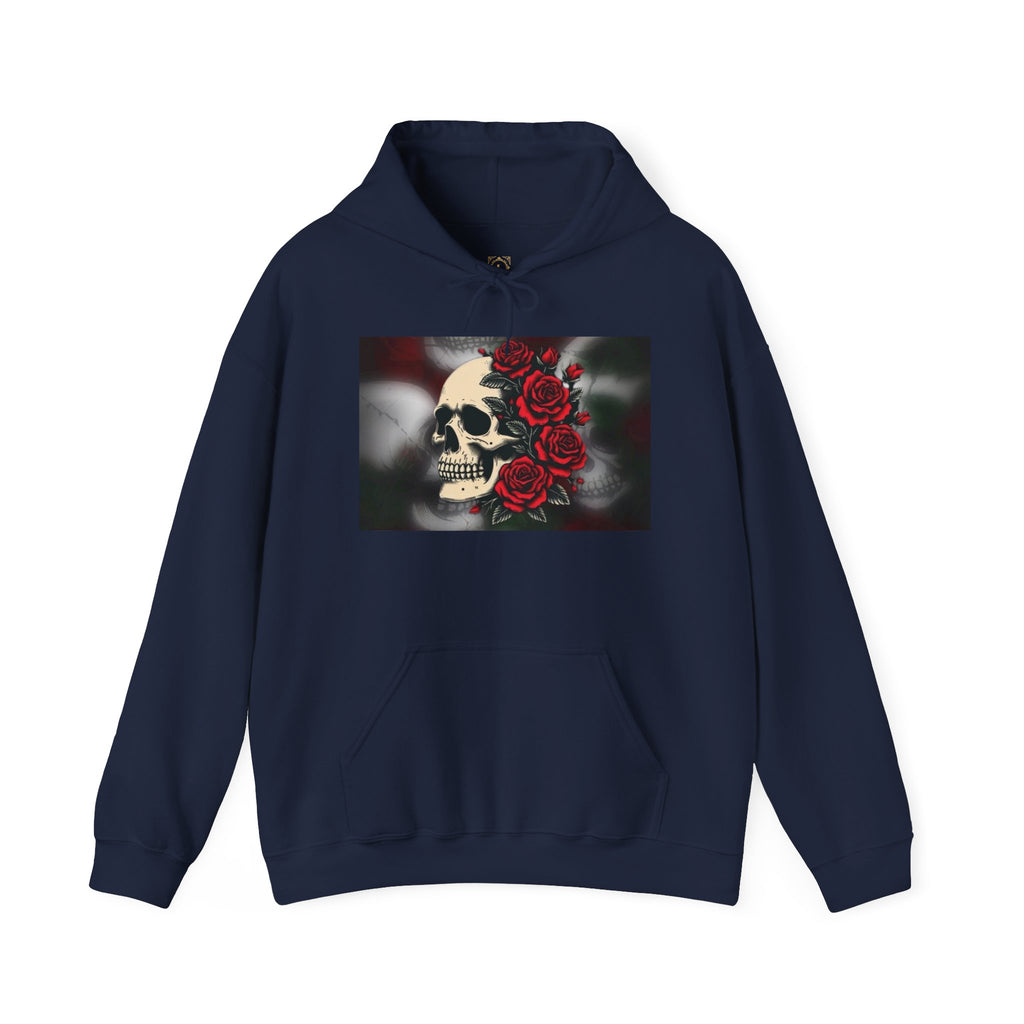Skull with Red Roses Hoodie — Gothic Floral Skull Sweatshirt