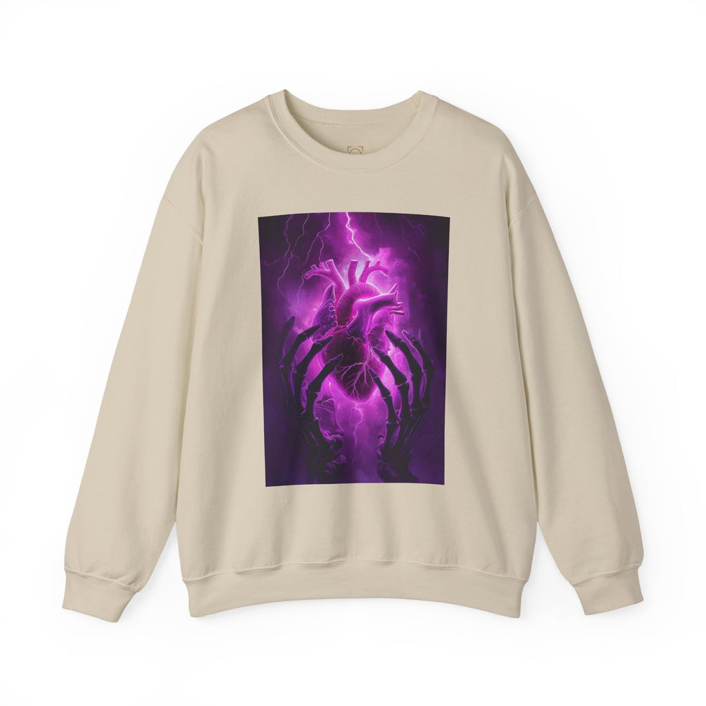Crewneck Sweatshirt — Purple Lightning Anatomical Heart Graphic