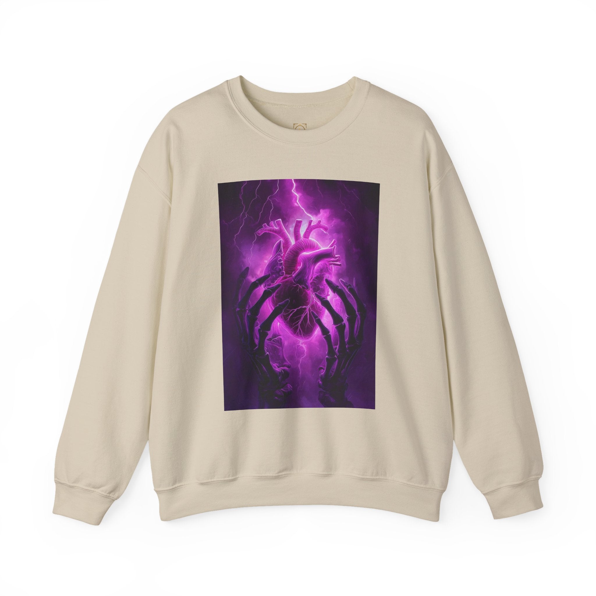 Crewneck Sweatshirt — Purple Lightning Anatomical Heart Graphic