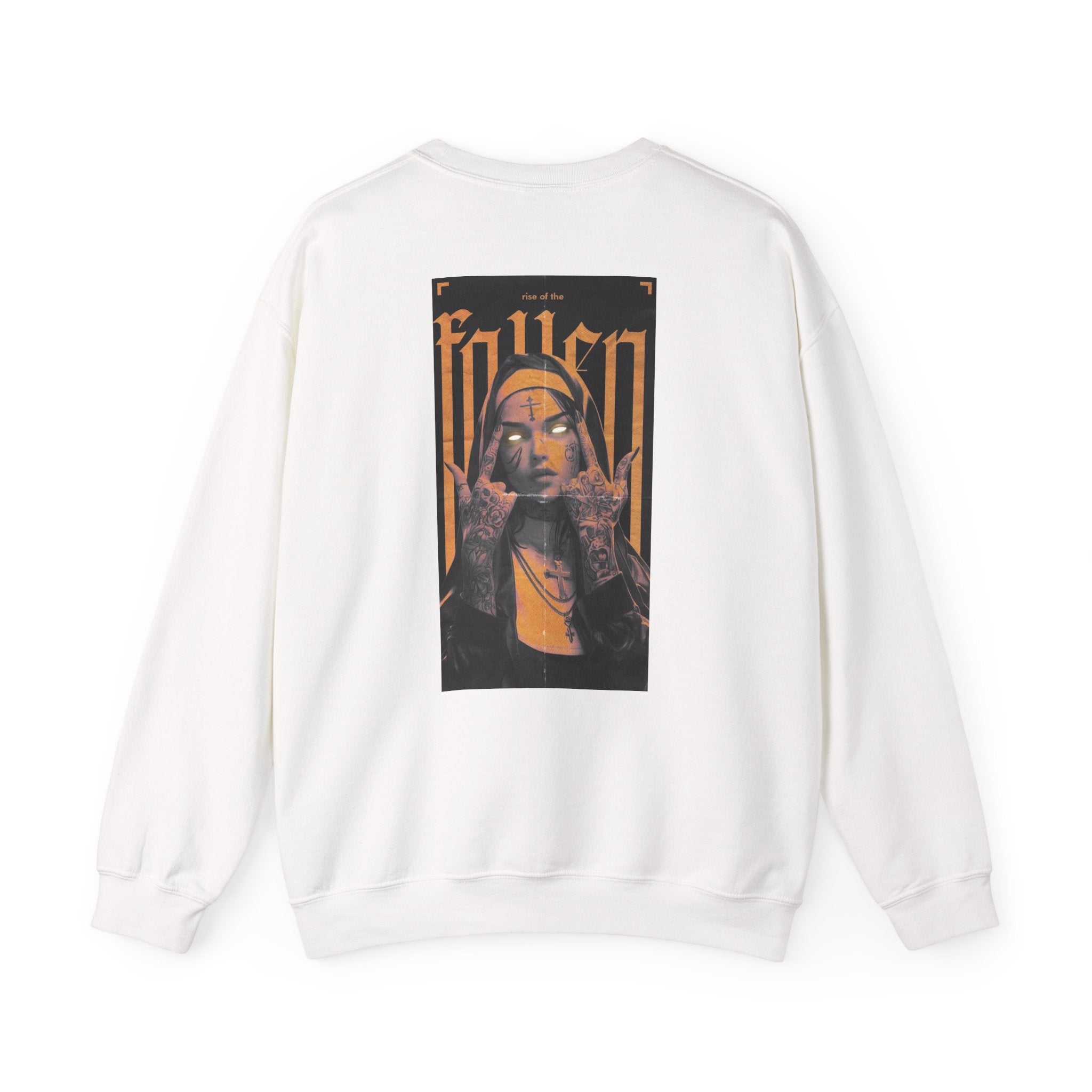 Fallen Gothic Crewneck Sweatshirt — Dark Tattooed Nun Graphic