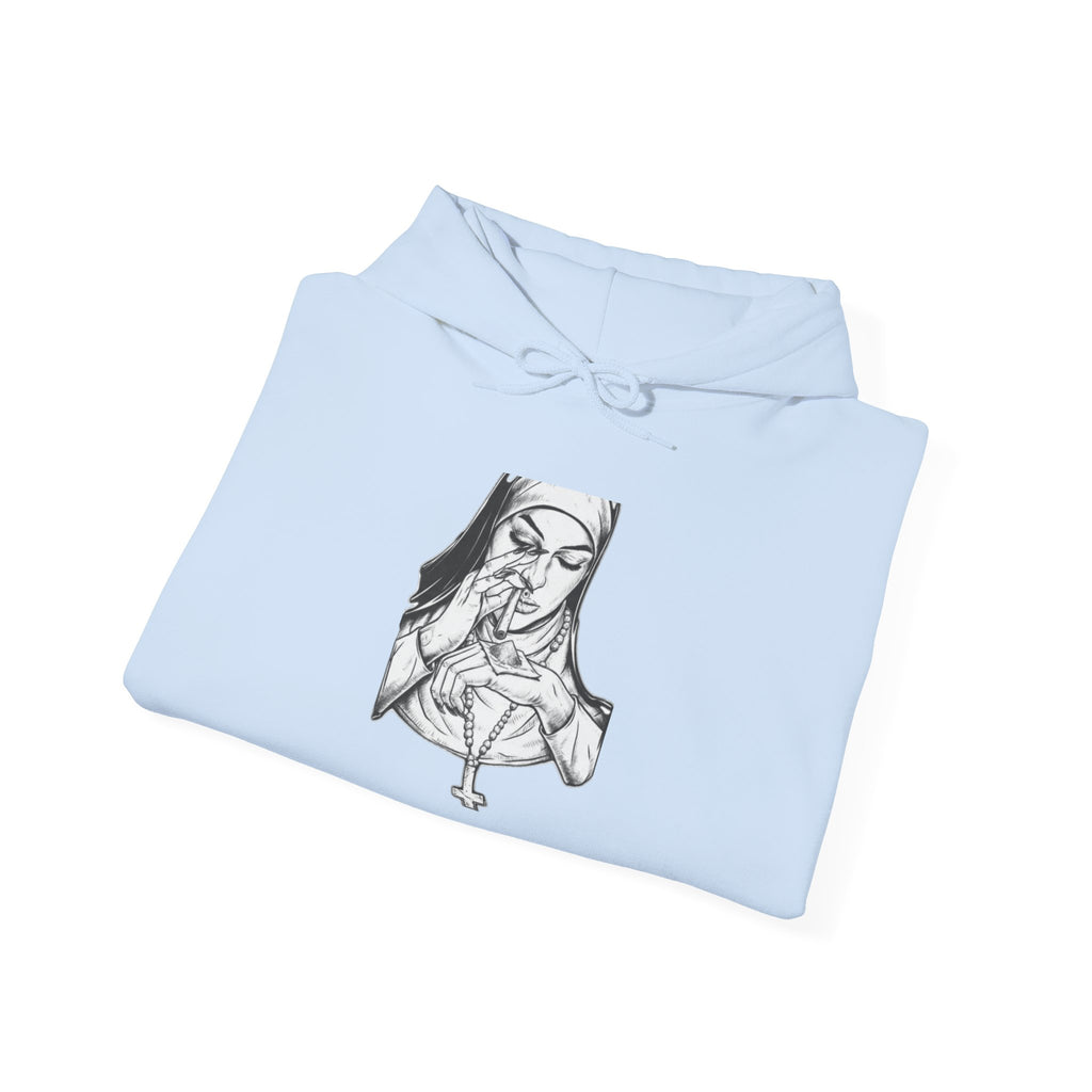Praying Nun Graphic Hoodie – Gothic Religious Illustration Sweatshirt