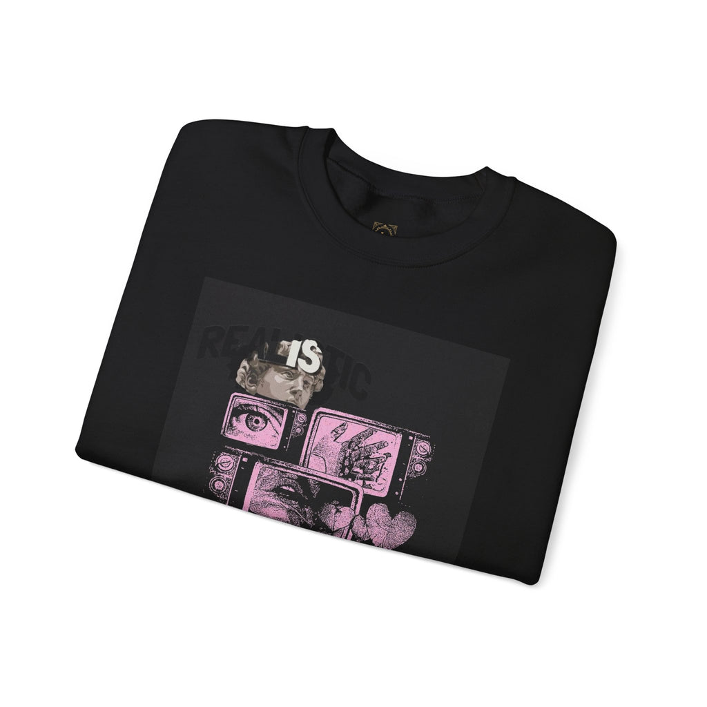 Crewneck Sweatshirt — Pink Collage Eyes Graphic “Gonna Get You, Kiddo”