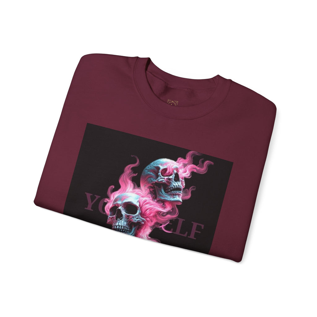 Skull Smoke Crewneck Sweatshirt — Neon Pink & Blue Gothic Graphic