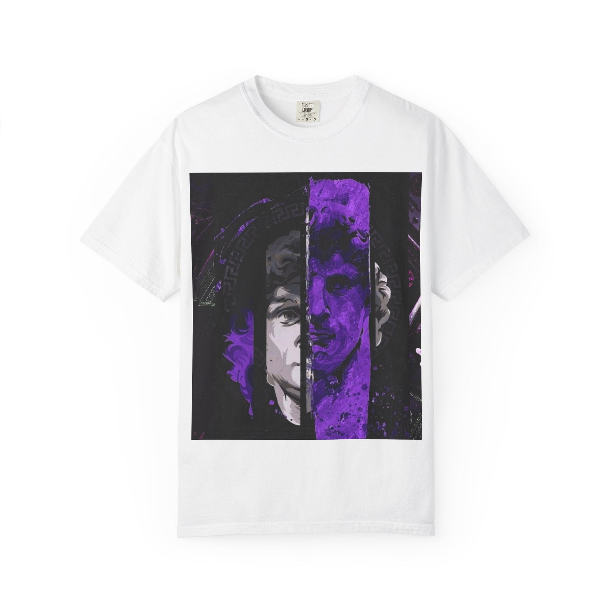 Dramatic Split-Face Graphic T-Shirt — Purple Noir Portrait Tee